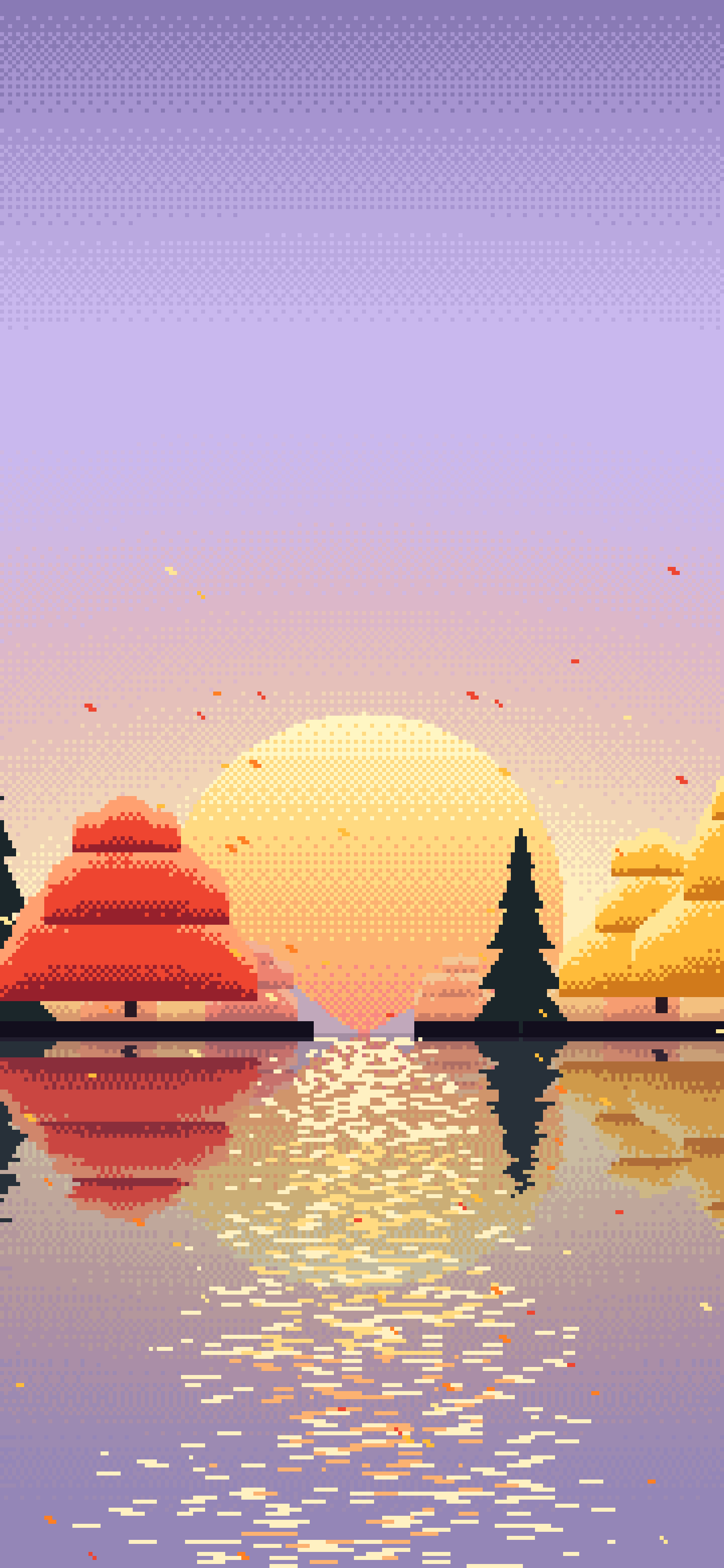 Lavender Pixel Art Fall Lake wallpaper for iPhone and Android