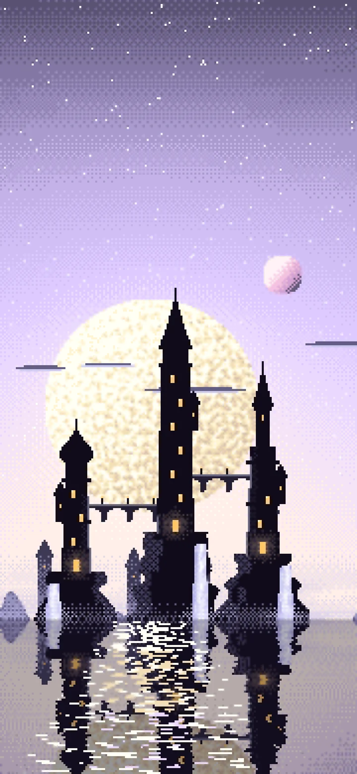 Lavender Pixel Art Fantasy City wallpaper for iPhone and Android