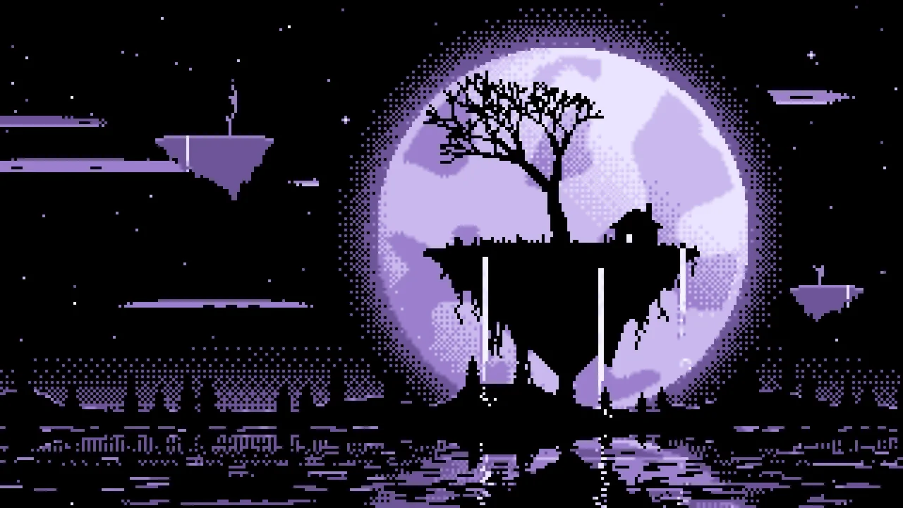 Lavender Pixel Art Fantasy Floating Island and Full Moon desktop wallpaper in 4K