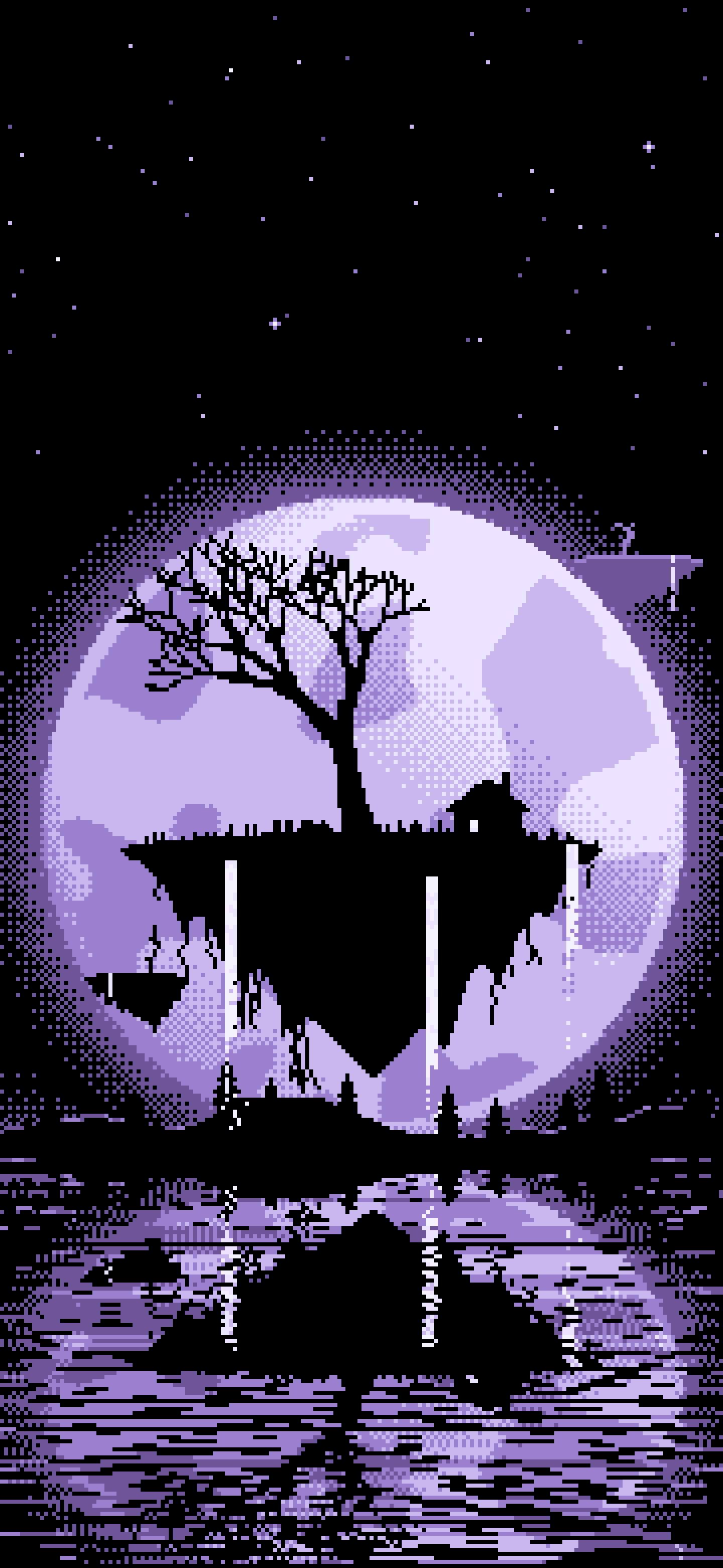 Lavender Pixel Art Fantasy Floating Island and Full Moon wallpaper for iPhone and Android
