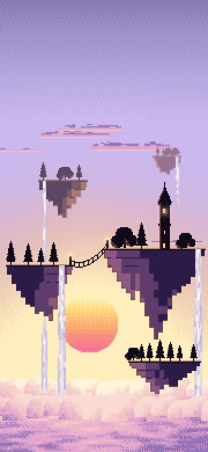 Lavender Pixel Art Fantasy Floating Islands at Sunset wallpaper for iPhone and Android