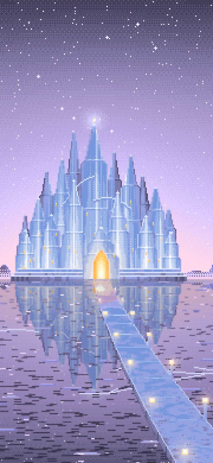 Lavender Pixel Art Fantasy Ice Palace wallpaper for iPhone and Android