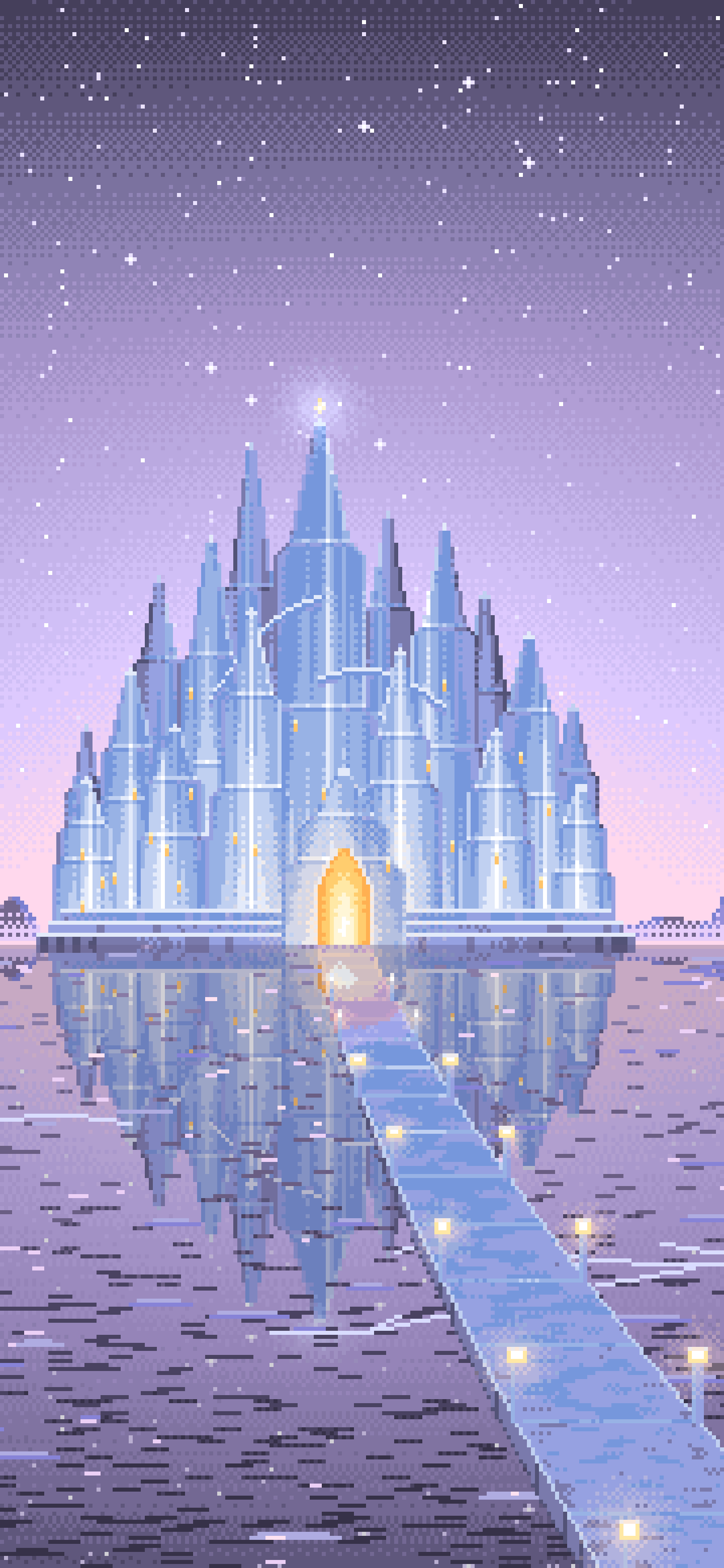 Lavender Pixel Art Fantasy Ice Palace wallpaper for iPhone and Android