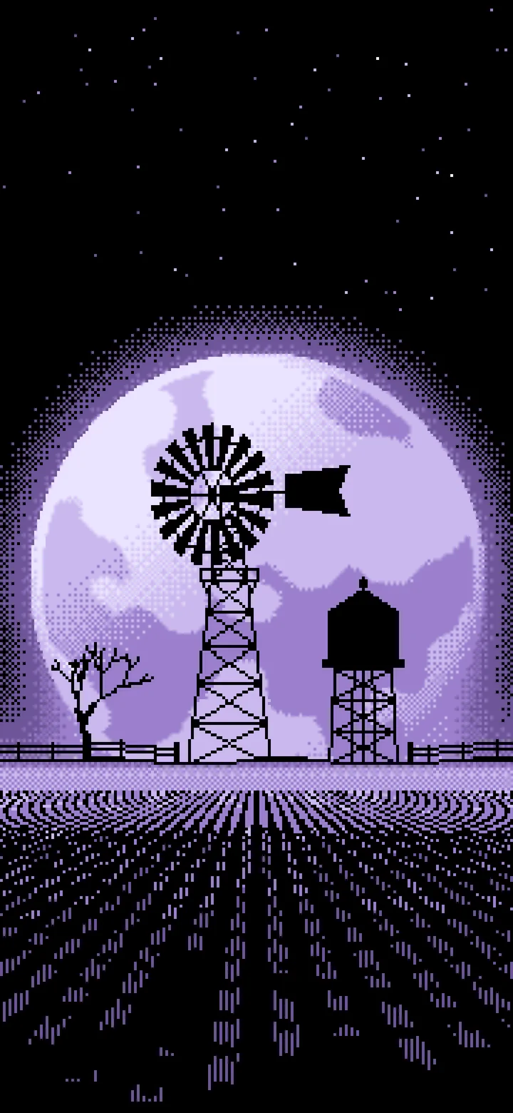 Lavender Pixel Art Farm Windmill and Harvest Moon wallpaper for iPhone and Android