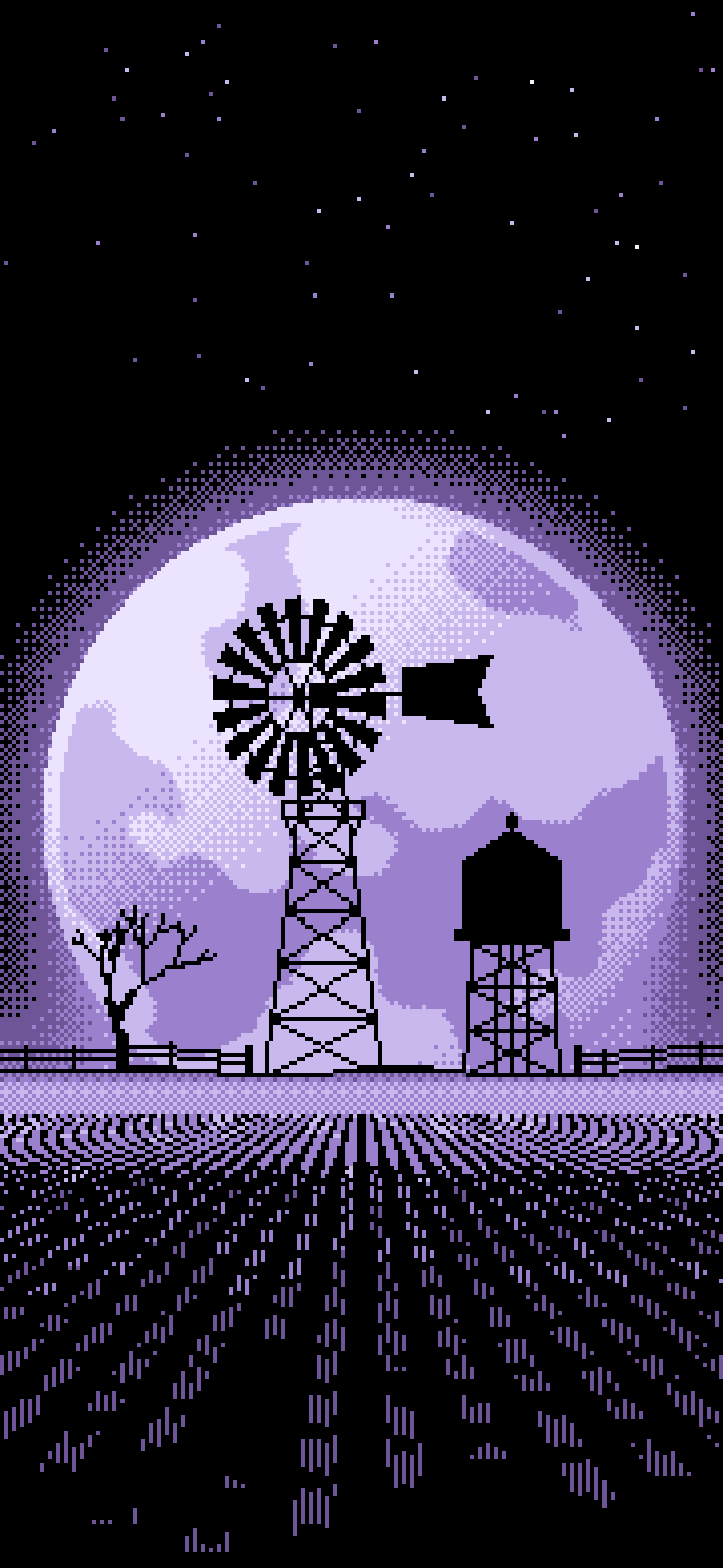 Lavender Pixel Art Farm Windmill and Harvest Moon wallpaper for iPhone and Android