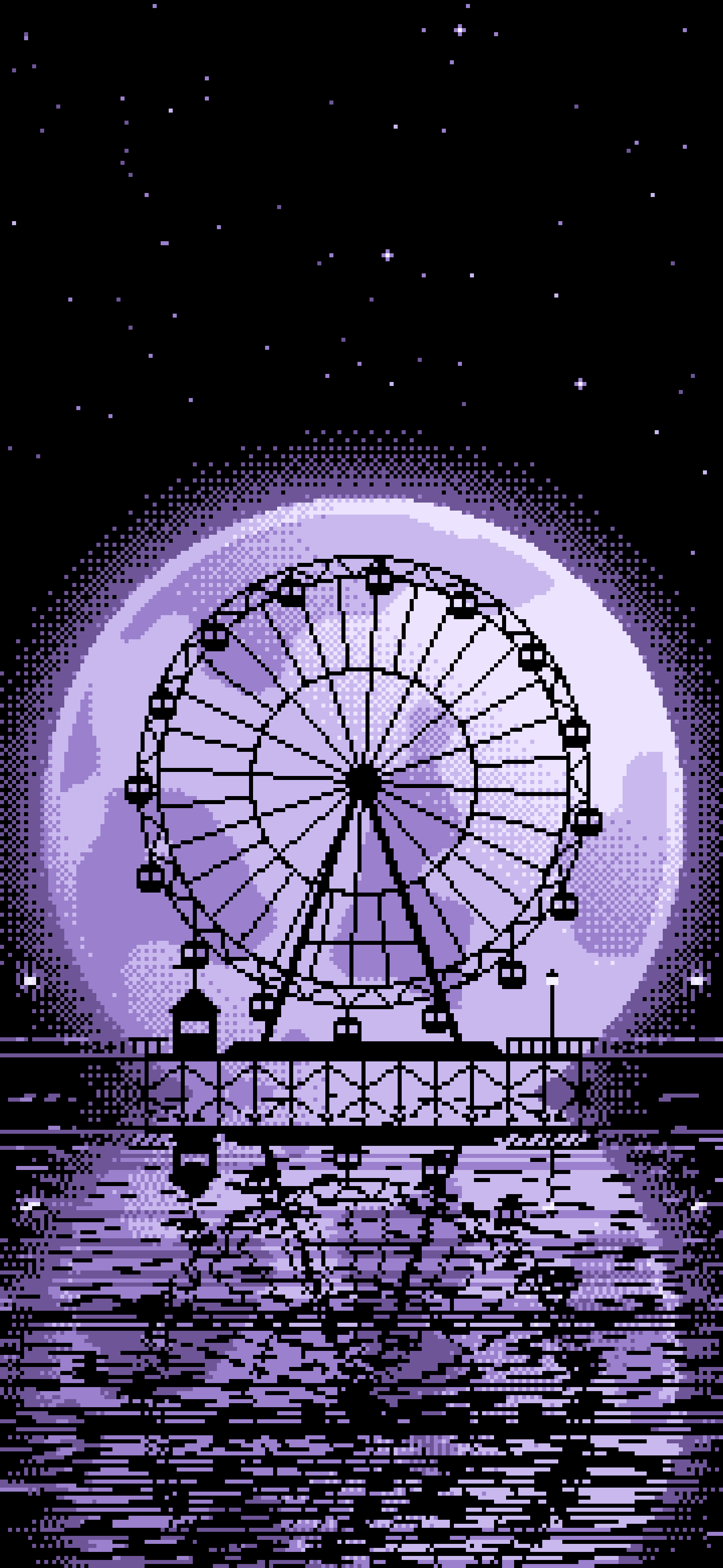 Lavender Pixel Art Ferris Wheel and Full Moon wallpaper for iPhone and Android