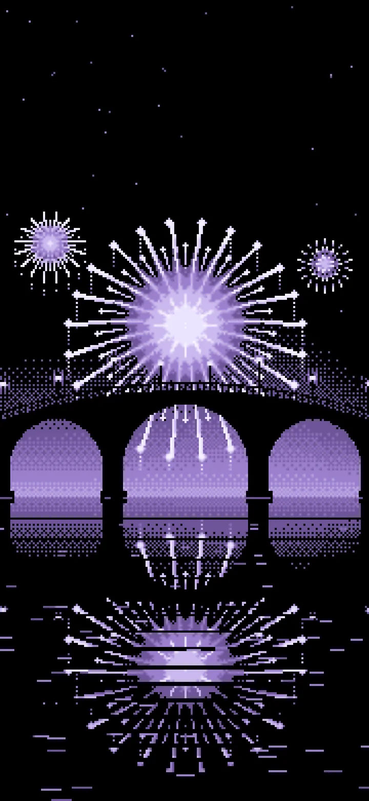 Lavender Pixel Art Fireworks and Bridge wallpaper for iPhone and Android