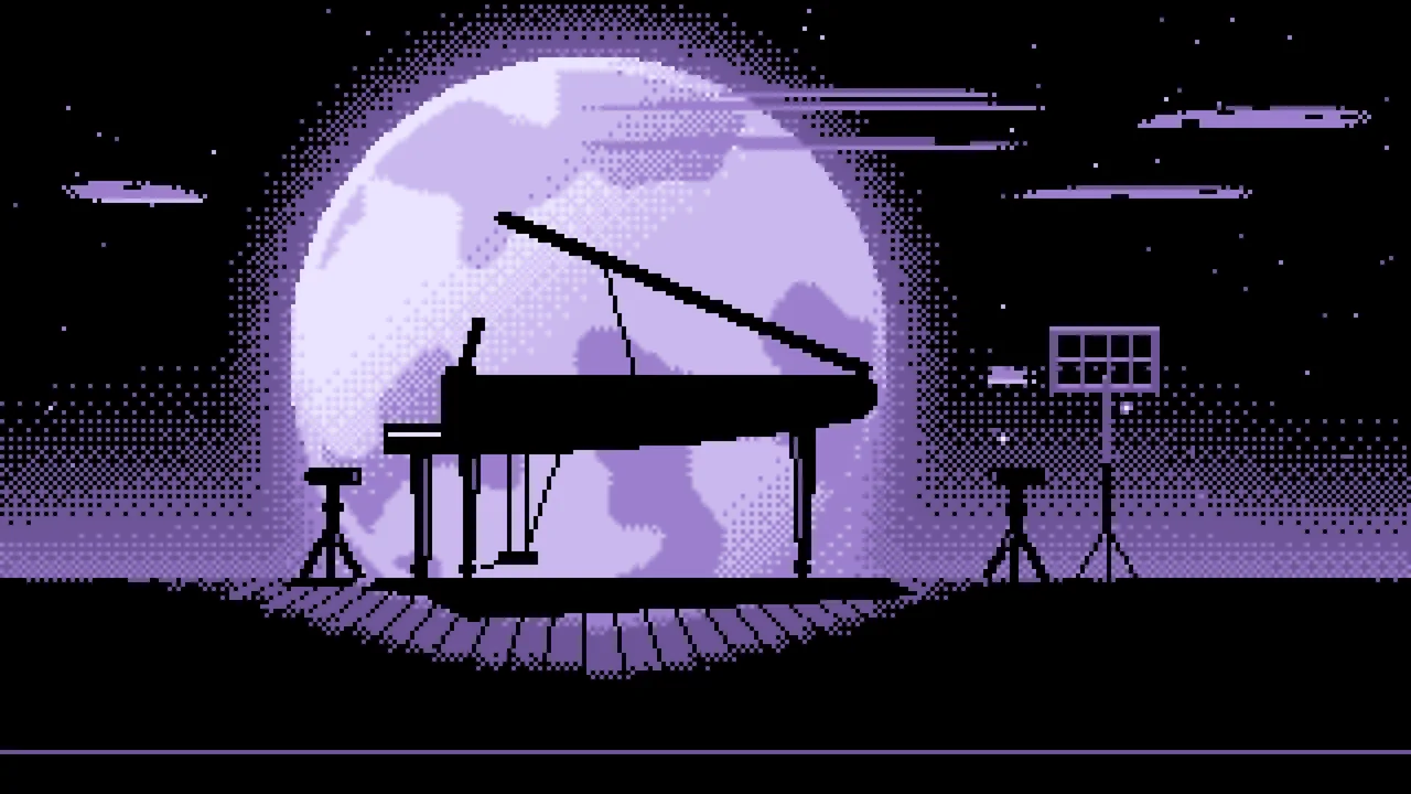 Lavender Pixel Art Grand Piano Silhouette desktop wallpaper in 4K