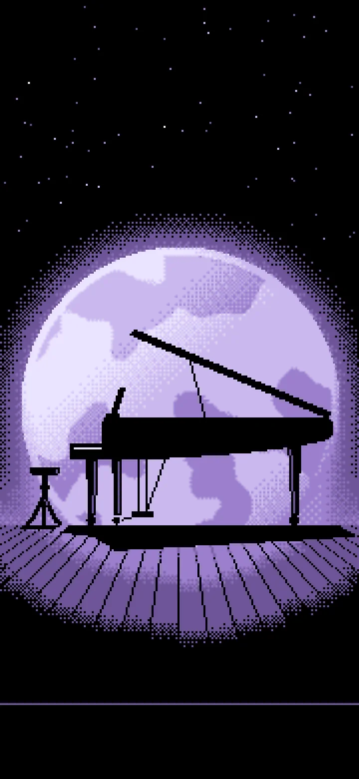 Lavender Pixel Art Grand Piano Silhouette wallpaper for iPhone and Android