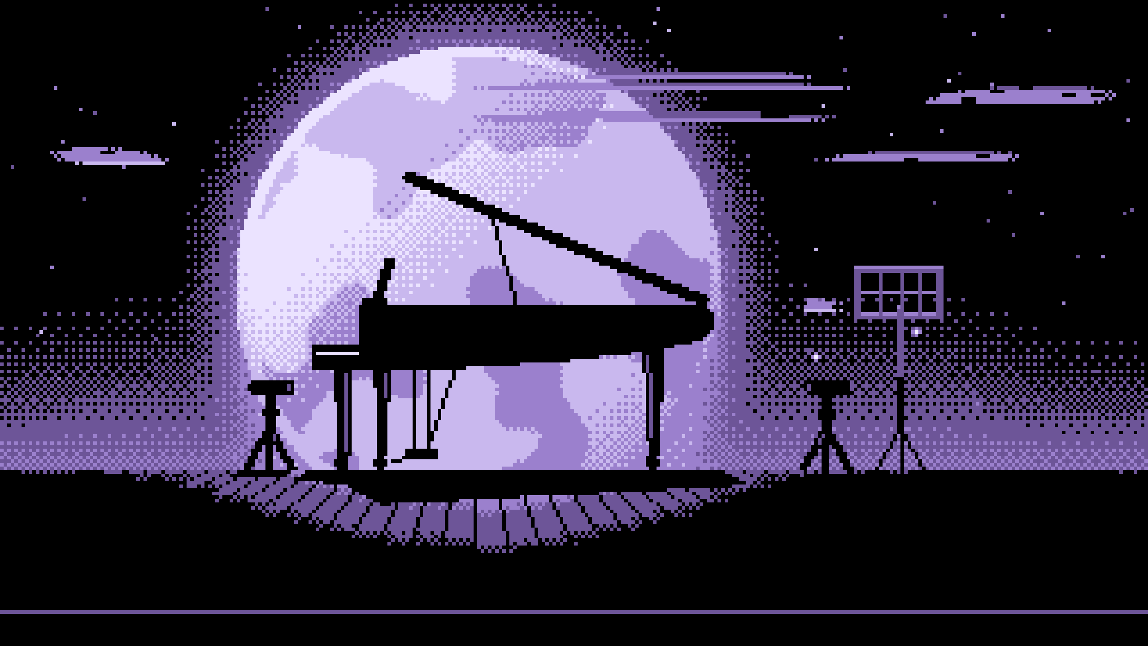 Lavender Pixel Art Grand Piano Silhouette desktop wallpaper in 4K
