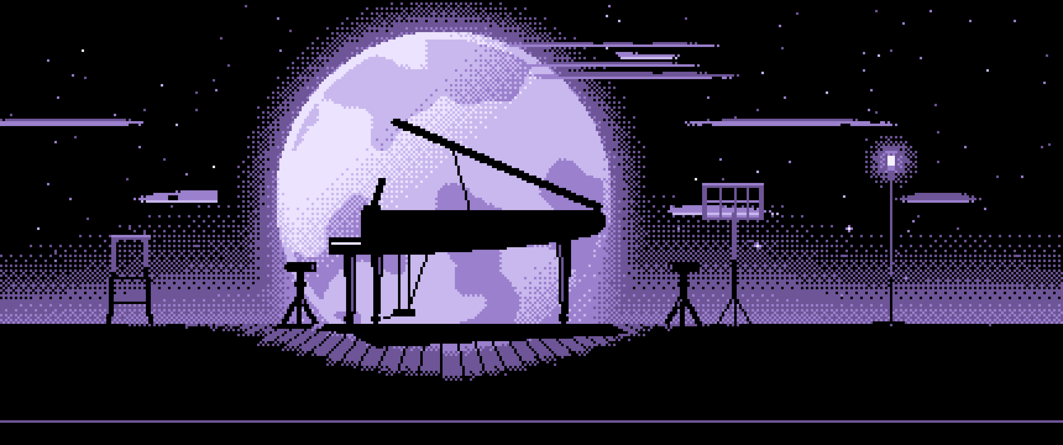 Lavender Pixel Art Grand Piano Silhouette ultrawide wallpaper, 3440 × 1440