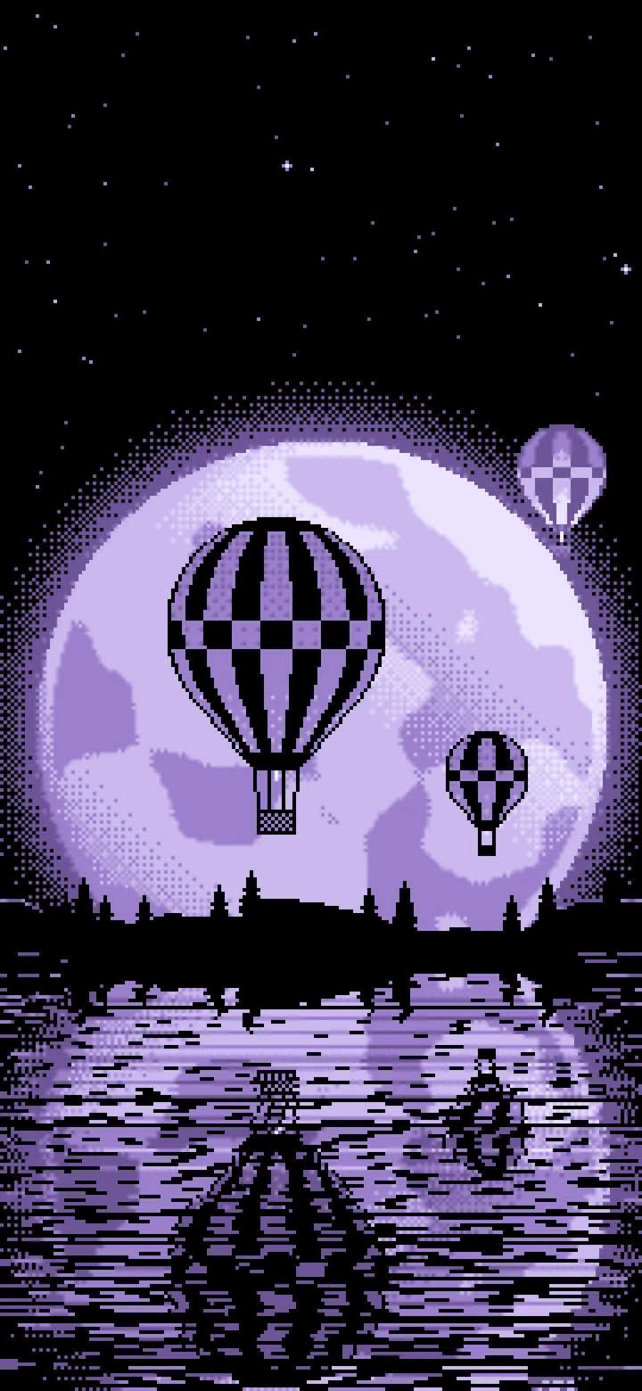 Lavender Pixel Art Hot Air Balloons and Full Moon wallpaper for iPhone and Android