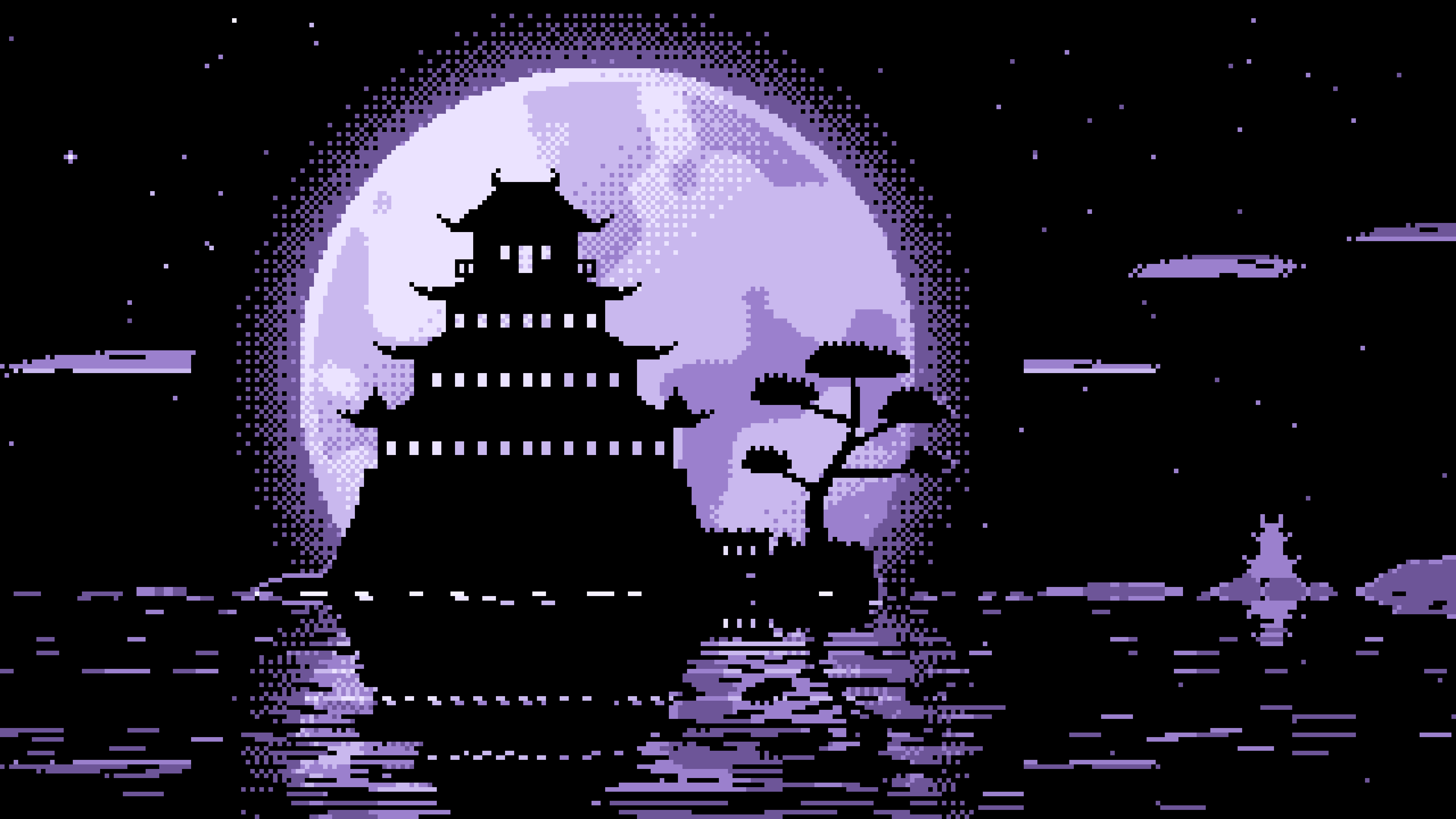 Lavender Pixel Art Japanese Castle and Full Moon desktop wallpaper in 4K