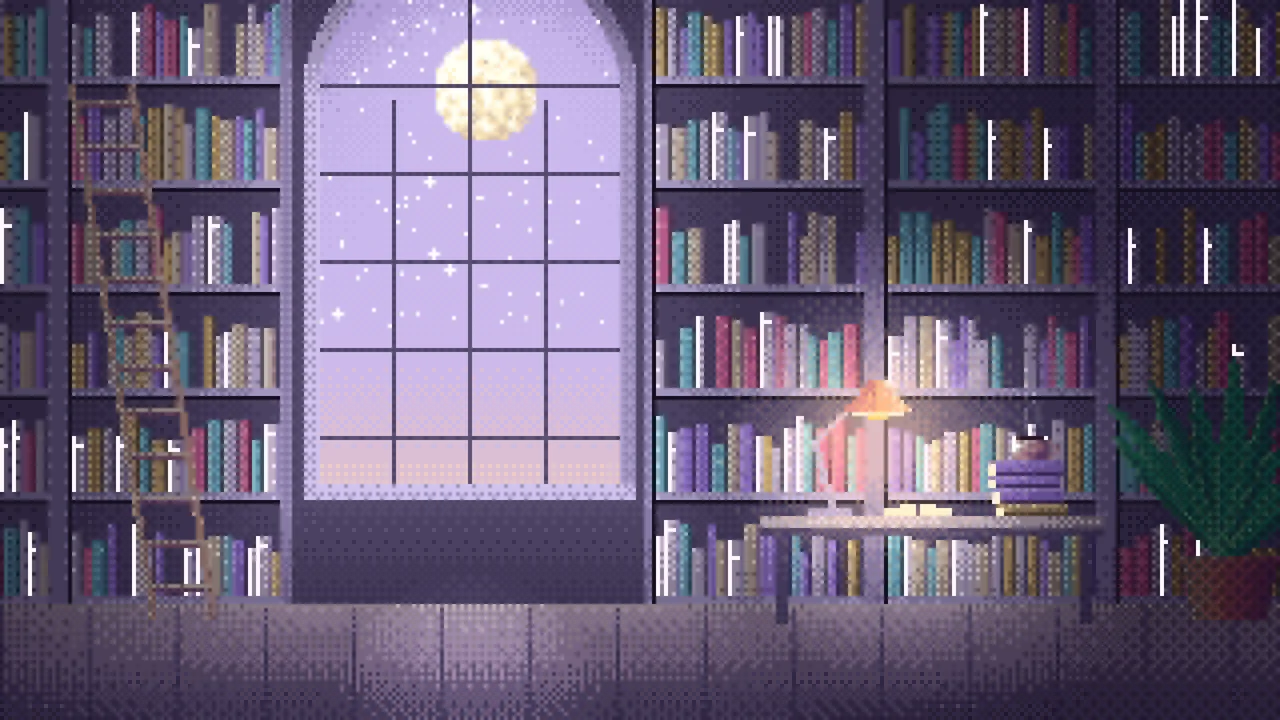Lavender Pixel Art Library desktop wallpaper in 4K