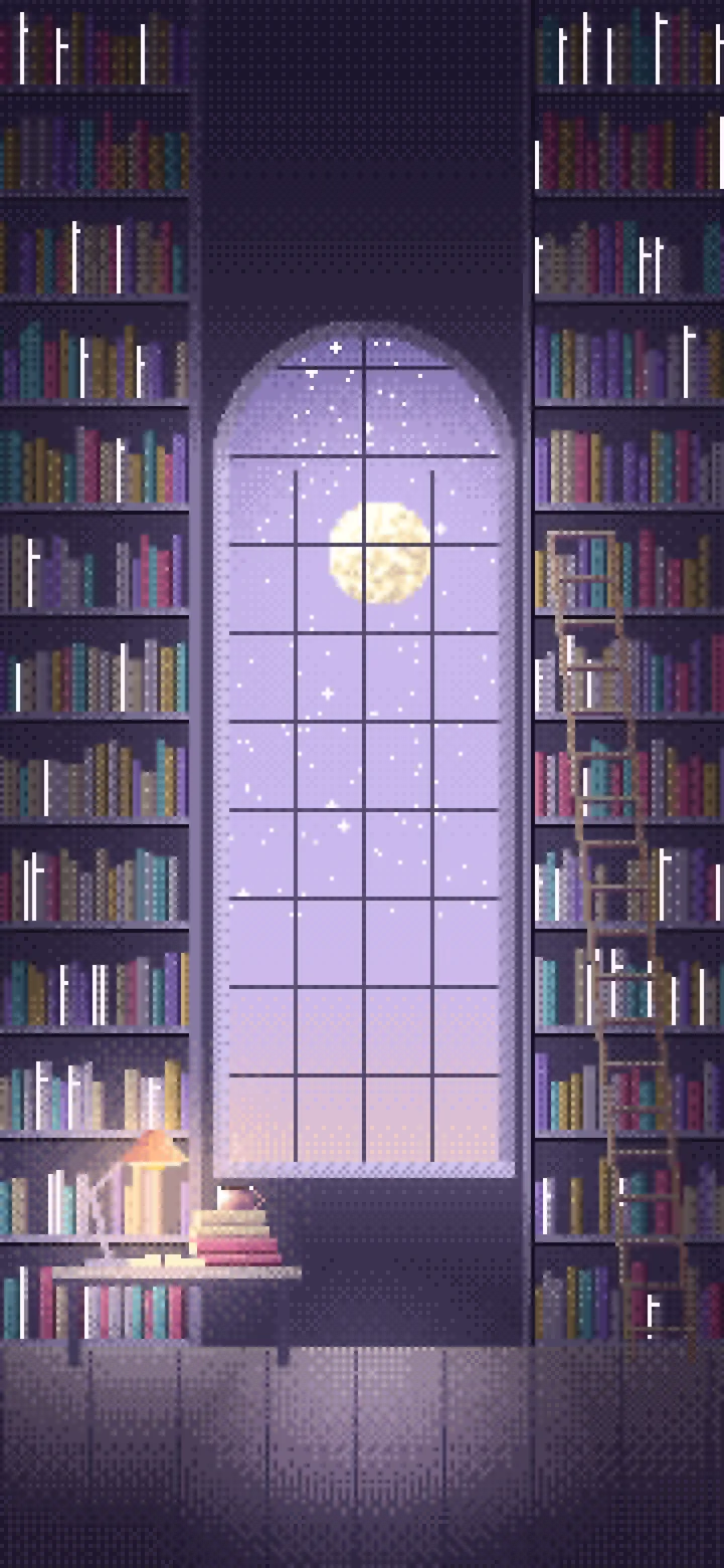 Lavender Pixel Art Library wallpaper for iPhone and Android