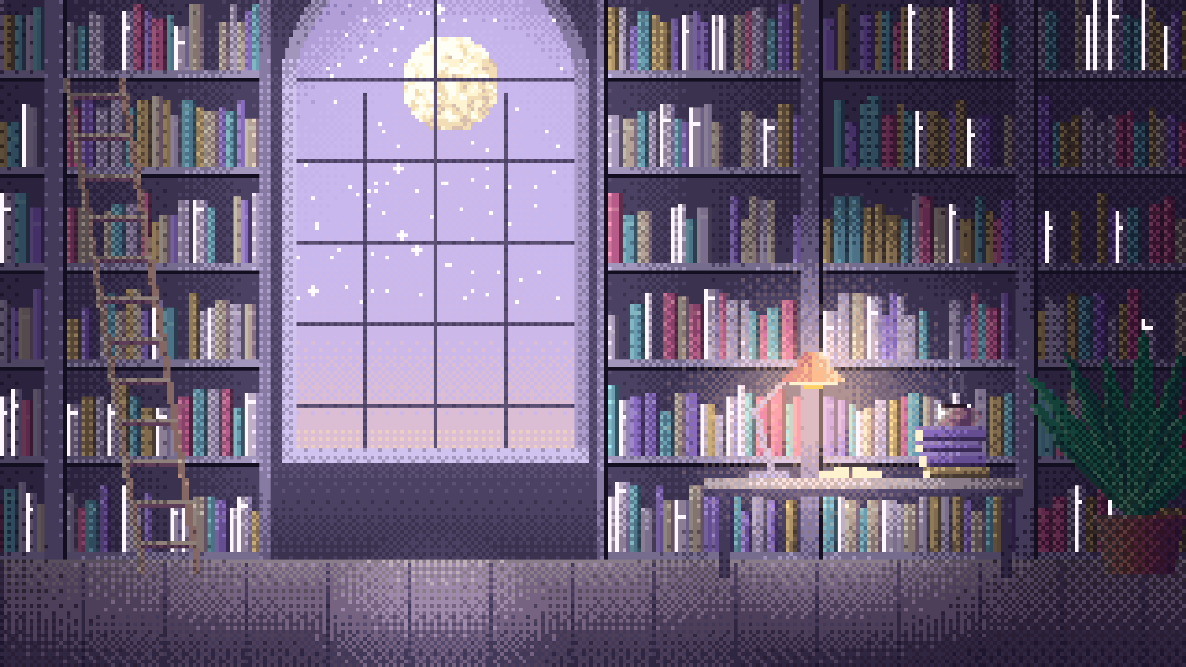 Lavender Pixel Art Library desktop wallpaper in 4K