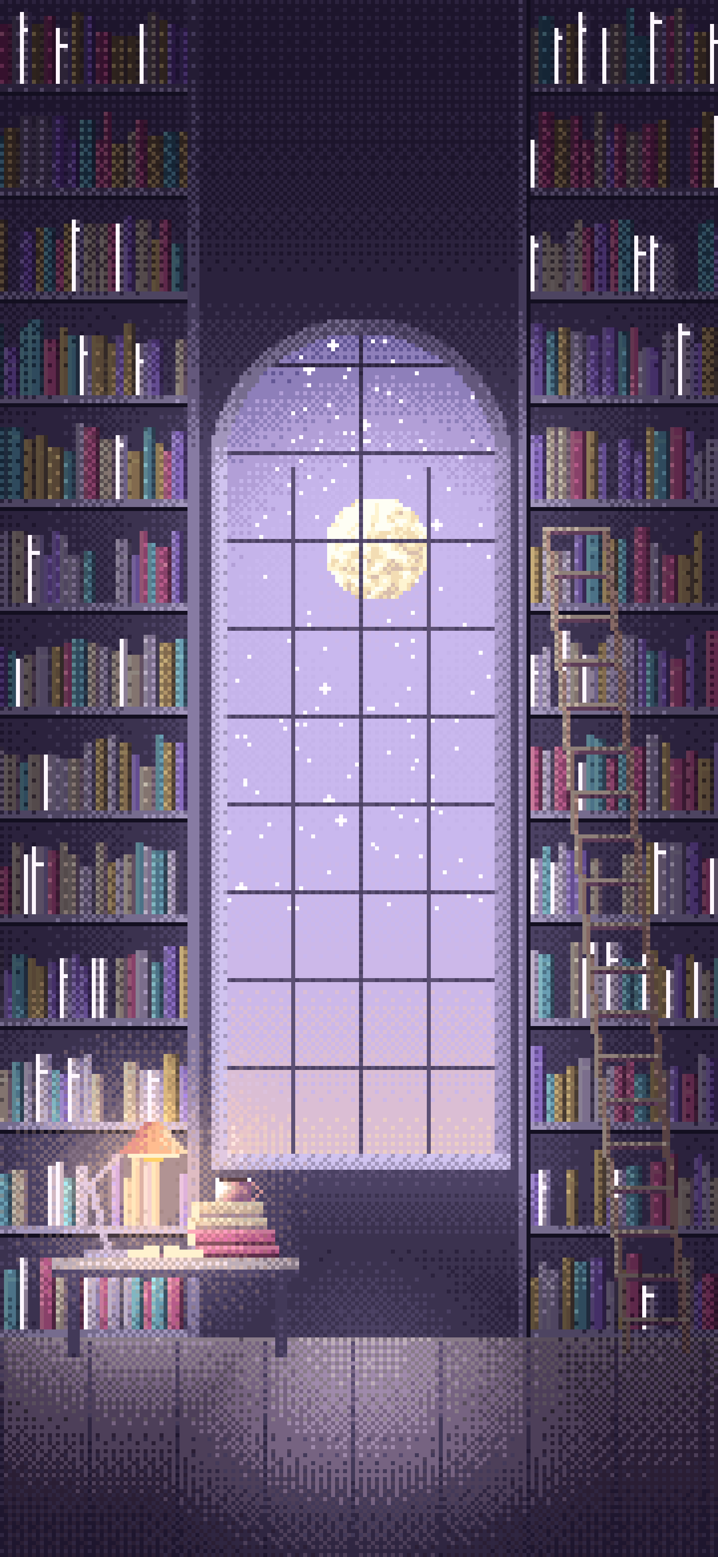 Lavender Pixel Art Library wallpaper for iPhone and Android