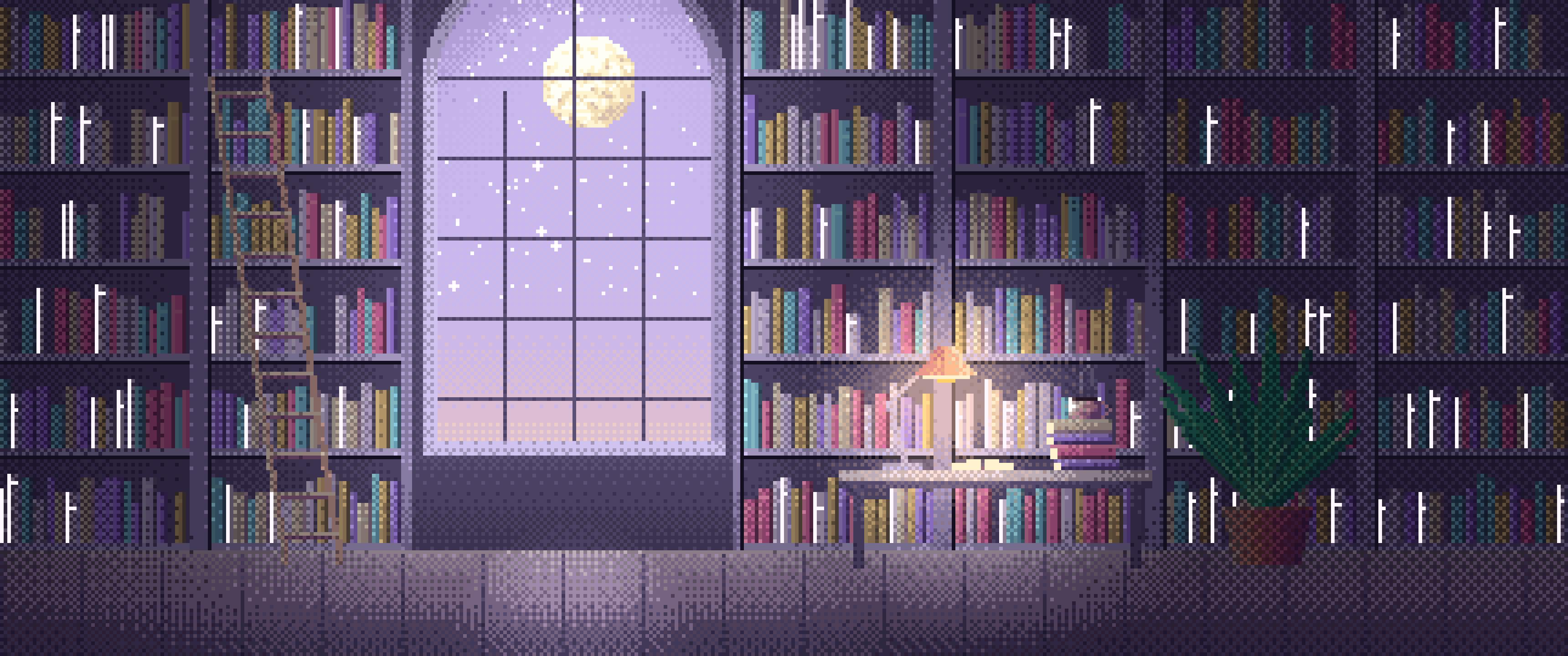 Lavender Pixel Art Library ultrawide wallpaper, 3440 × 1440