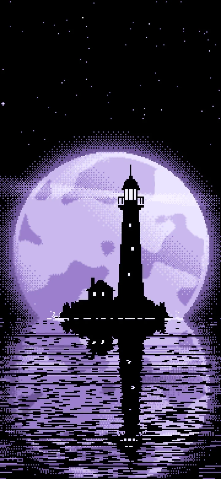 Lavender Pixel Art Lighthouse and Full Moon wallpaper for iPhone and Android