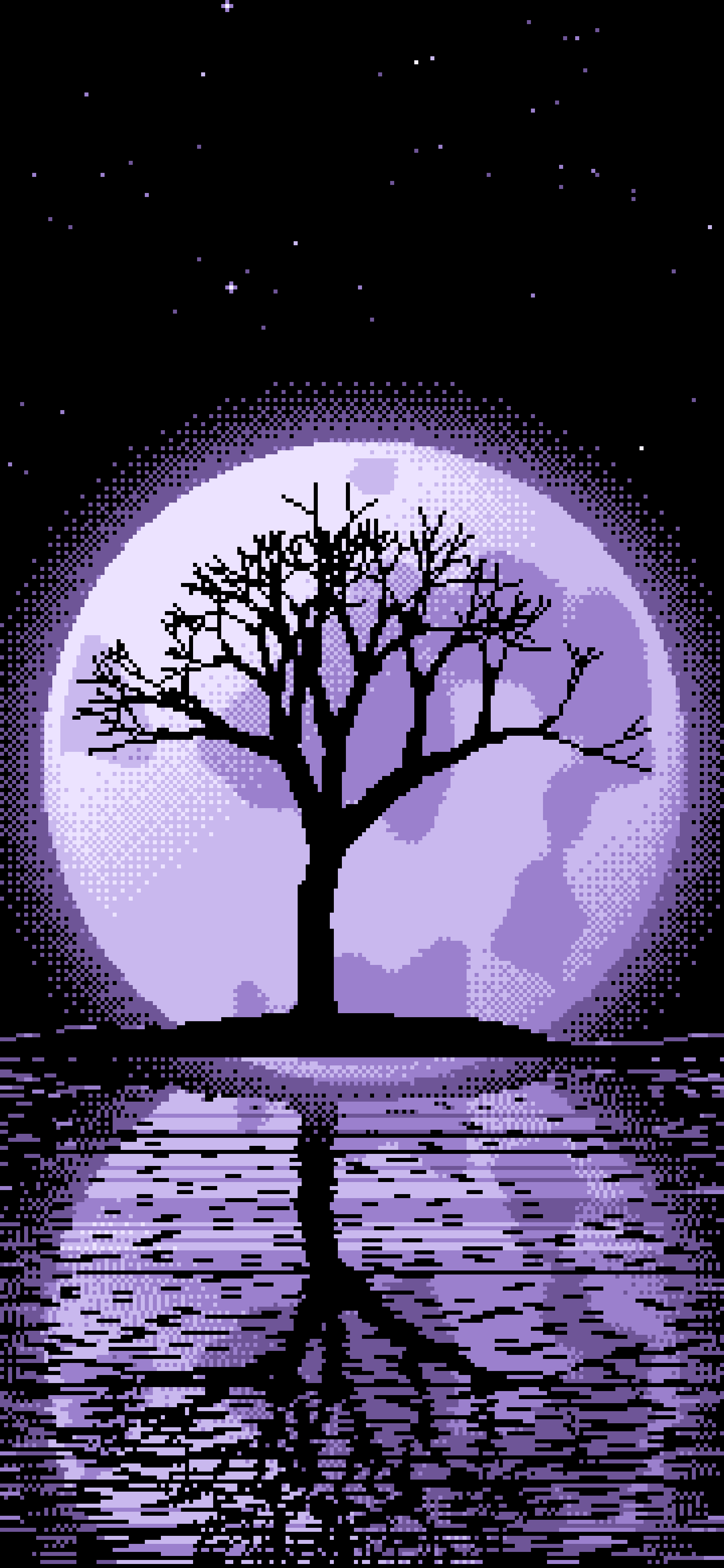 Lavender Pixel Art Lone Tree and Full Moon wallpaper for iPhone and Android