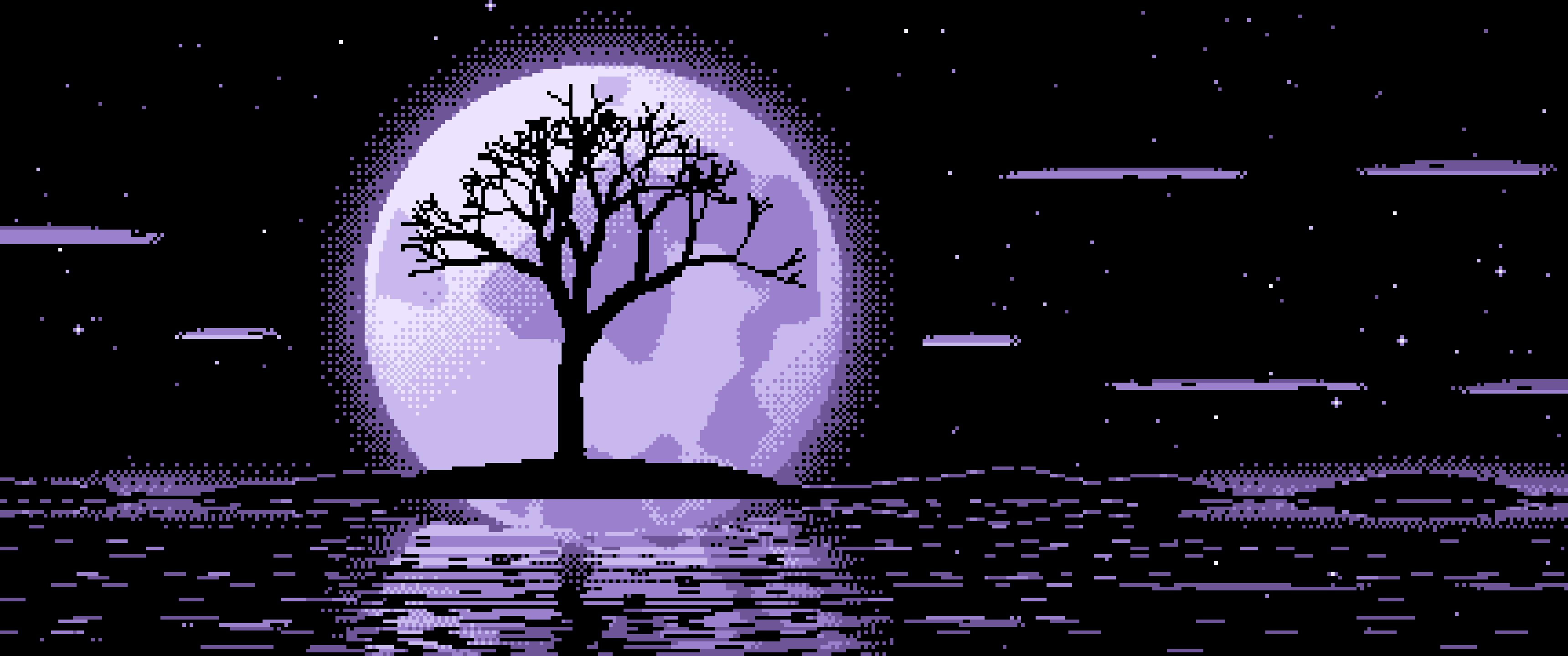 Lavender Pixel Art Lone Tree and Full Moon ultrawide wallpaper, 3440 × 1440