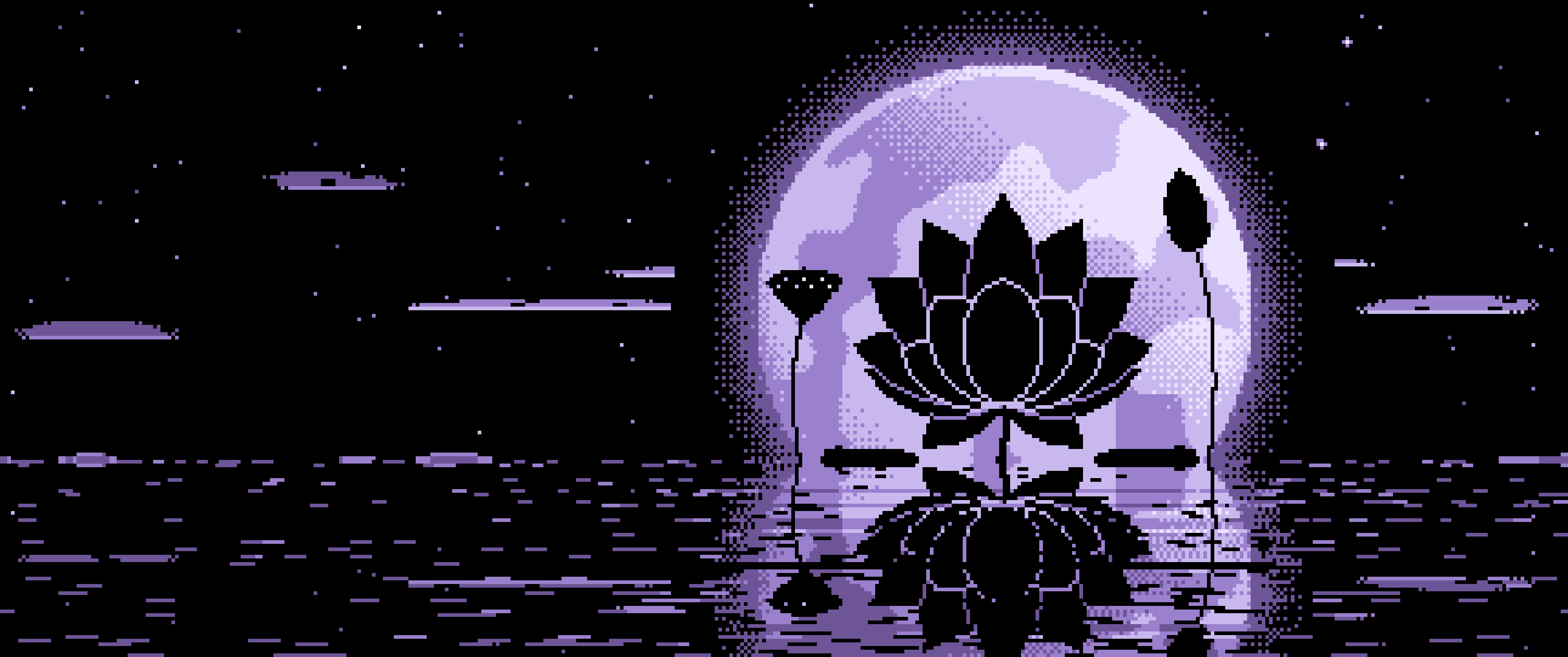 Lavender Pixel Art Lotus Flower and Full Moon ultrawide wallpaper, 3440 × 1440