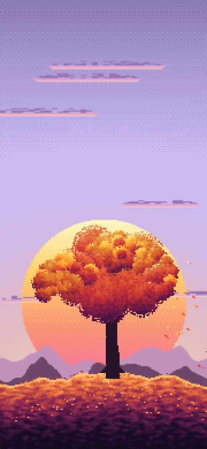 Lavender Pixel Art Maple Tree at Sunset wallpaper for iPhone and Android