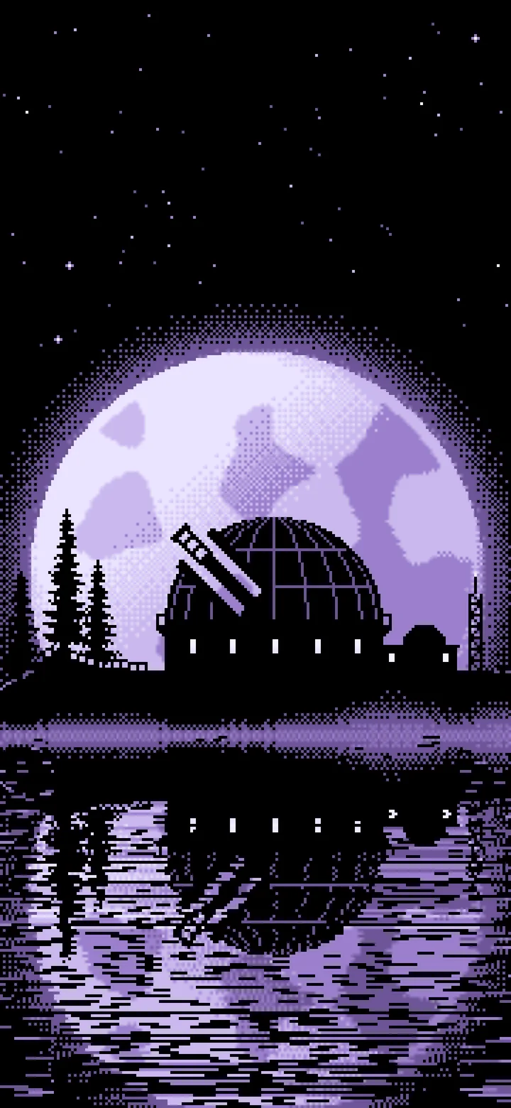 Lavender Pixel Art Observatory and Full Moon wallpaper for iPhone and Android