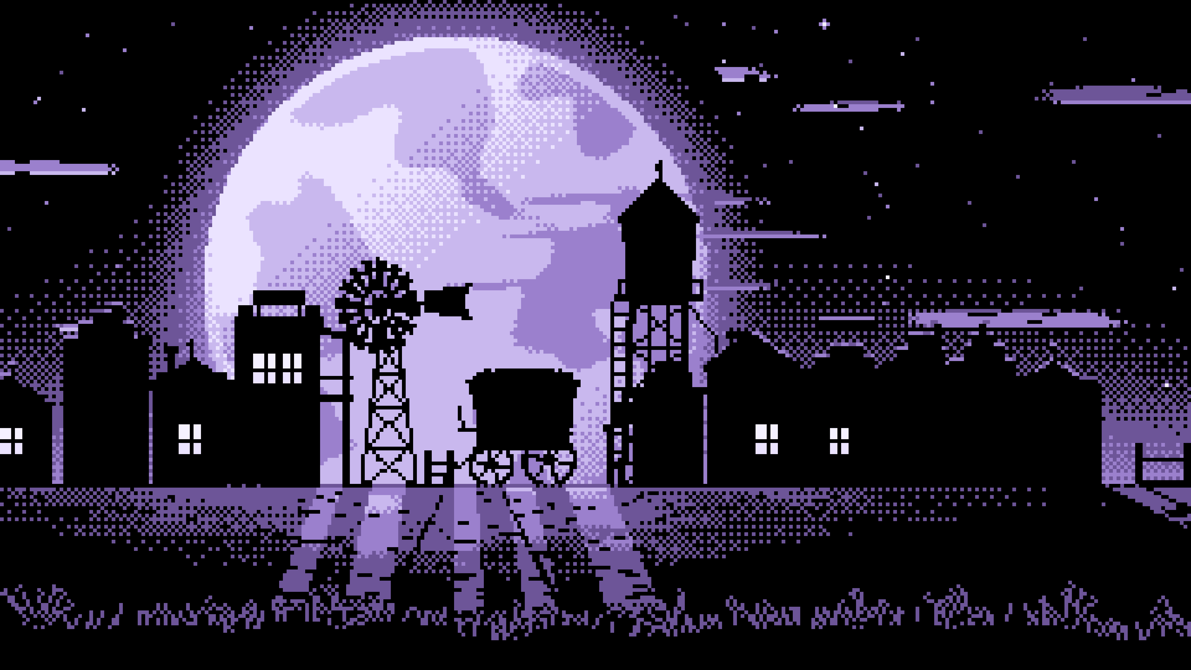 Lavender Pixel Art Old West Town desktop wallpaper in 4K