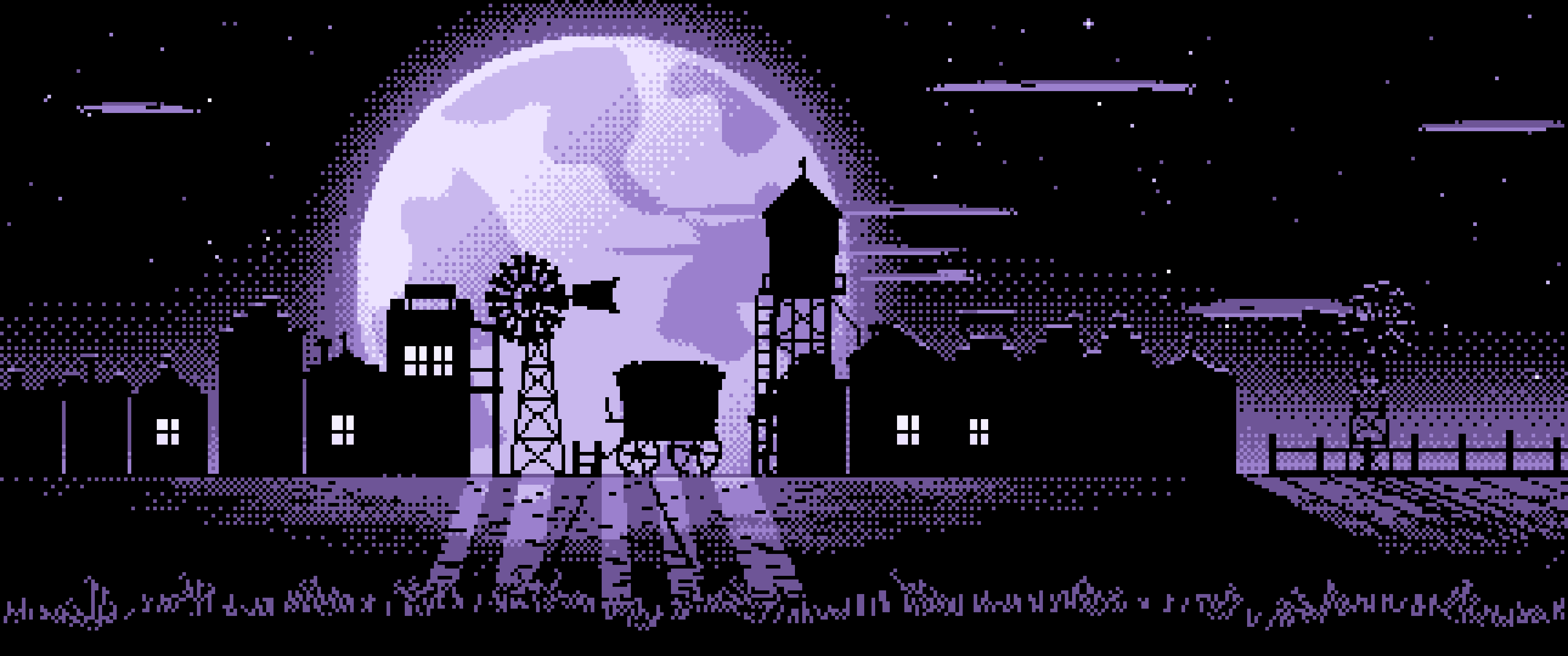 Lavender Pixel Art Old West Town ultrawide wallpaper, 3440 × 1440