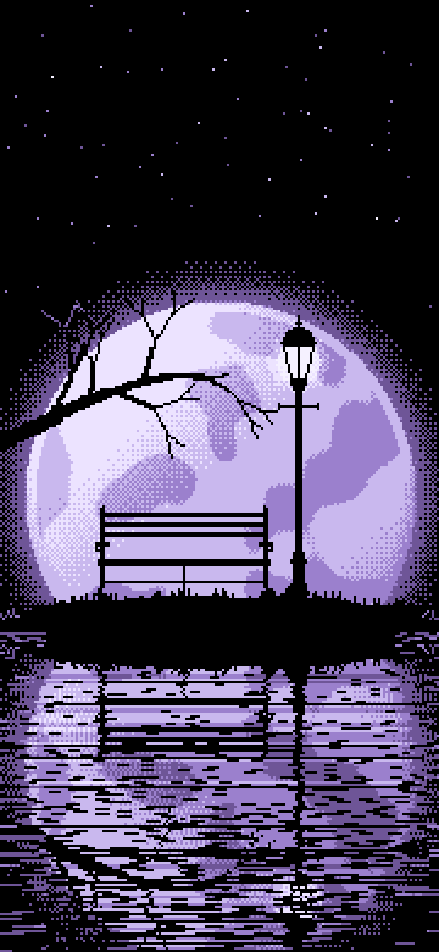 Lavender Pixel Art Park Bench and Full Moon wallpaper for iPhone and Android