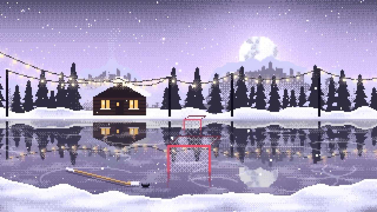 Lavender Pixel Art Pond Hockey Rink desktop wallpaper in 4K