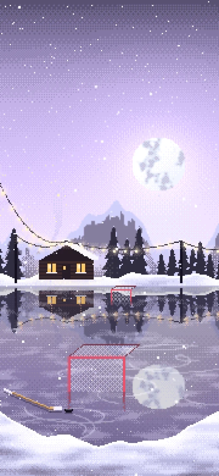 Lavender Pixel Art Pond Hockey Rink wallpaper for iPhone and Android