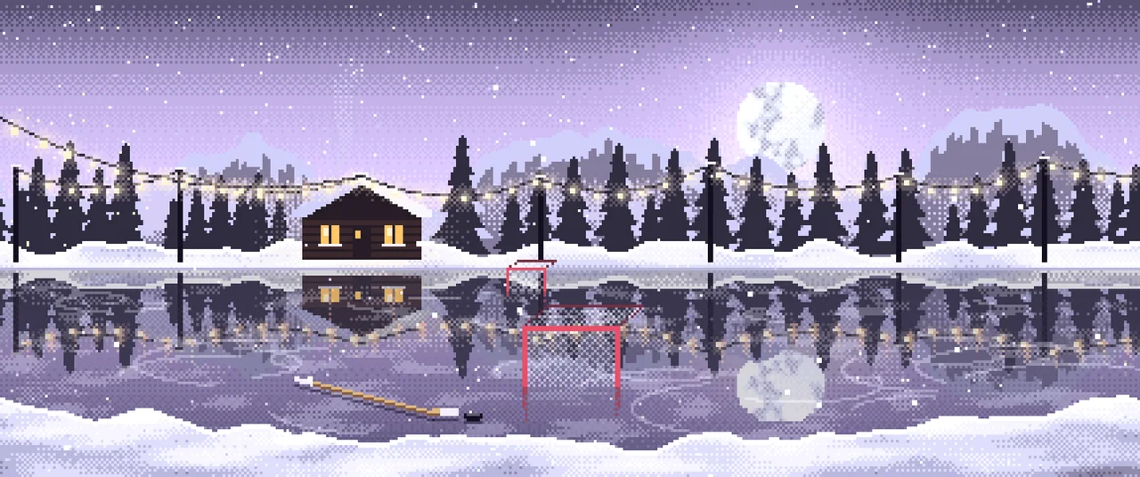 Lavender Pixel Art Pond Hockey Rink ultrawide wallpaper, 3440 × 1440