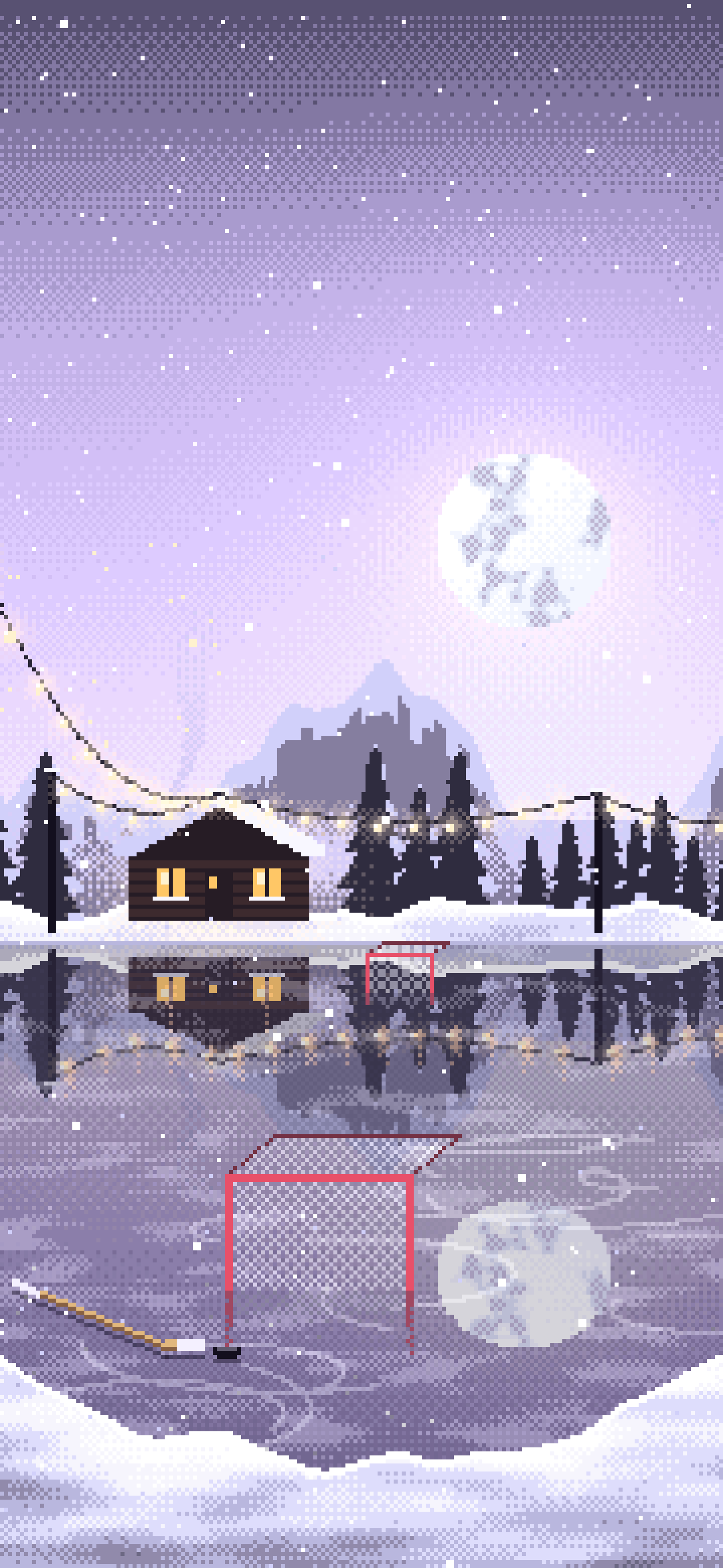 Lavender Pixel Art Pond Hockey Rink wallpaper for iPhone and Android