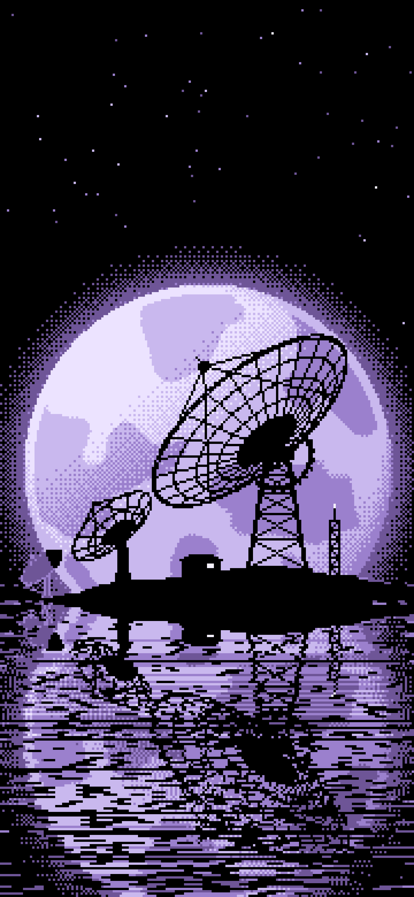 Lavender Pixel Art Radio Telescope and Full Moon wallpaper for iPhone and Android