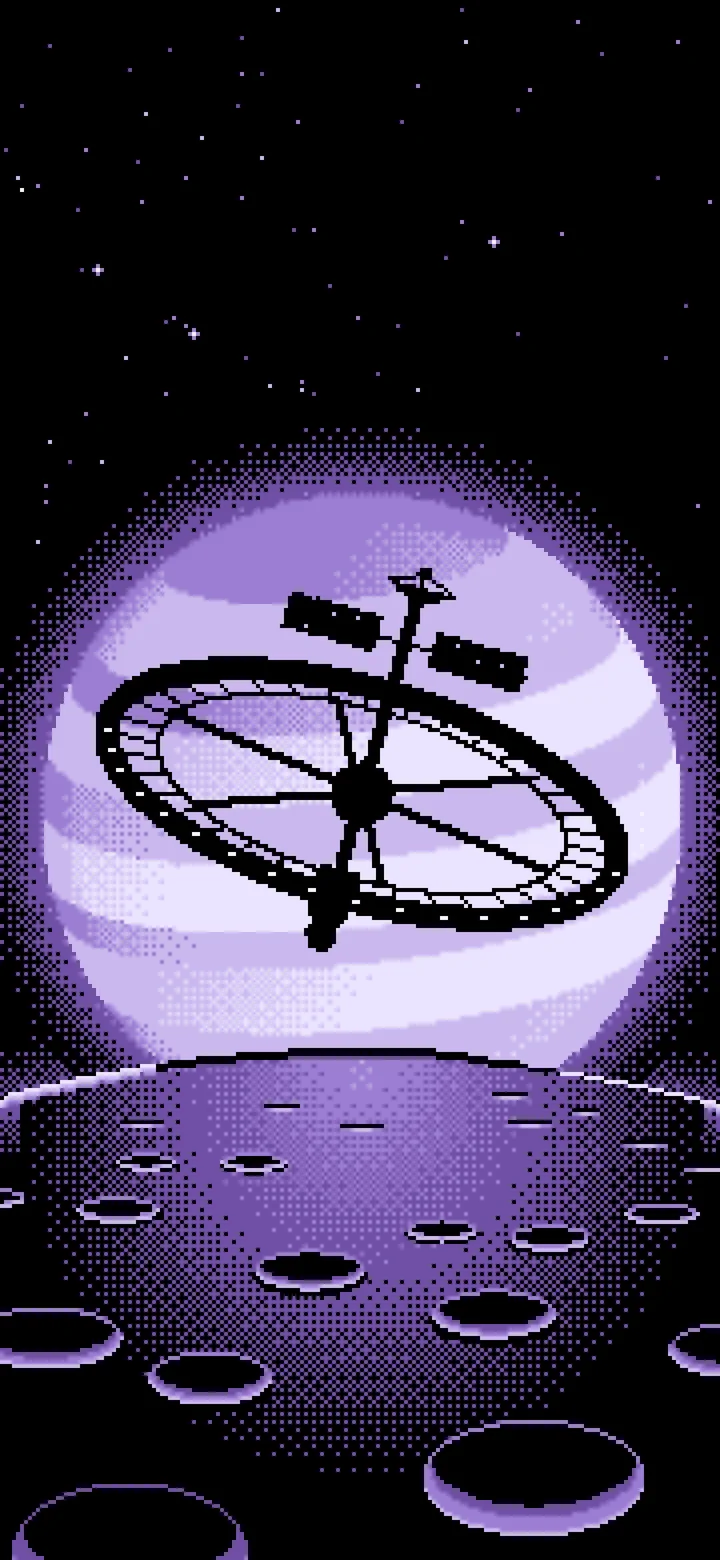 Lavender Pixel Art Ring Space Station and Planet wallpaper for iPhone and Android