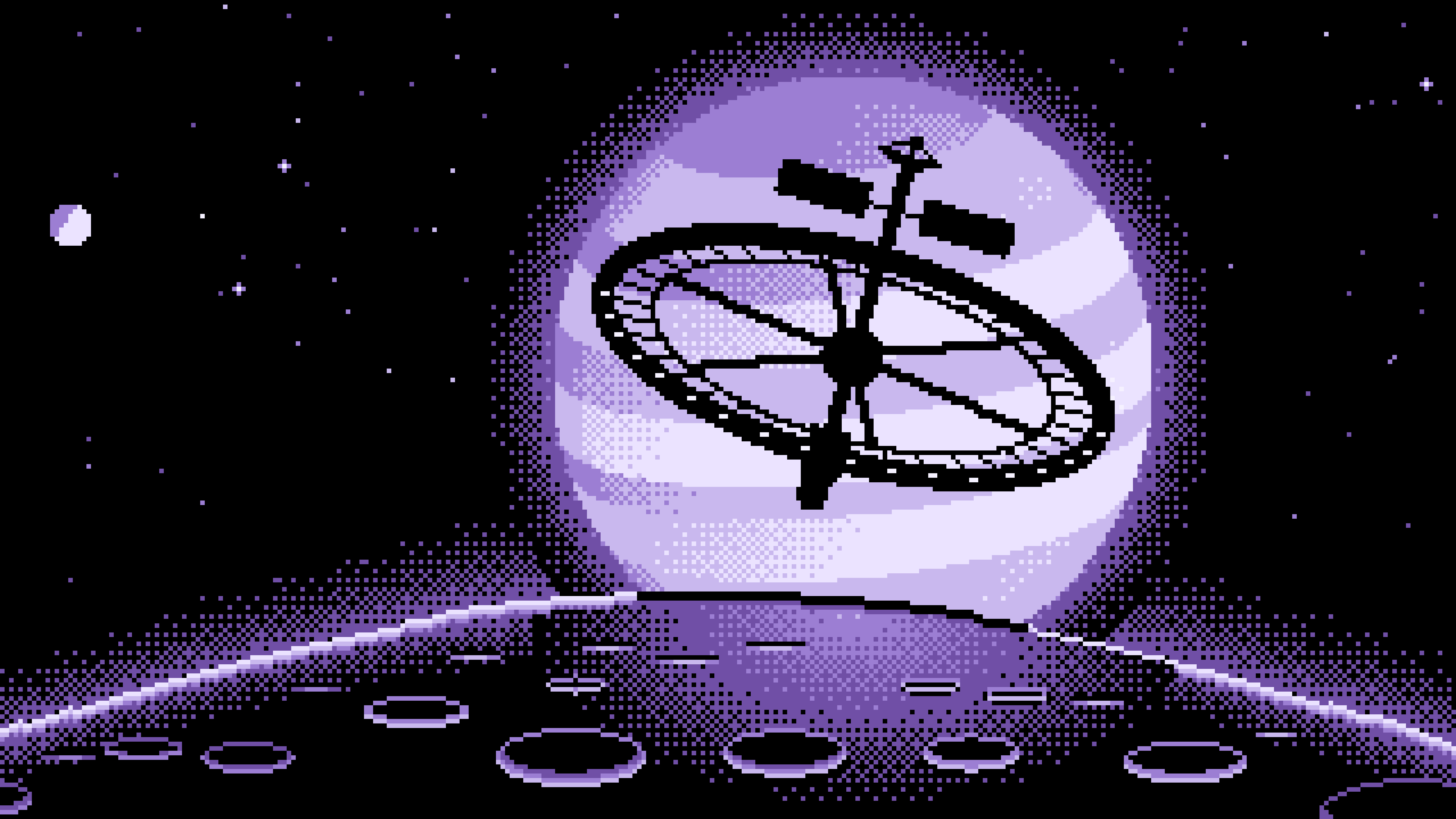 Lavender Pixel Art Ring Space Station and Planet desktop wallpaper in 4K