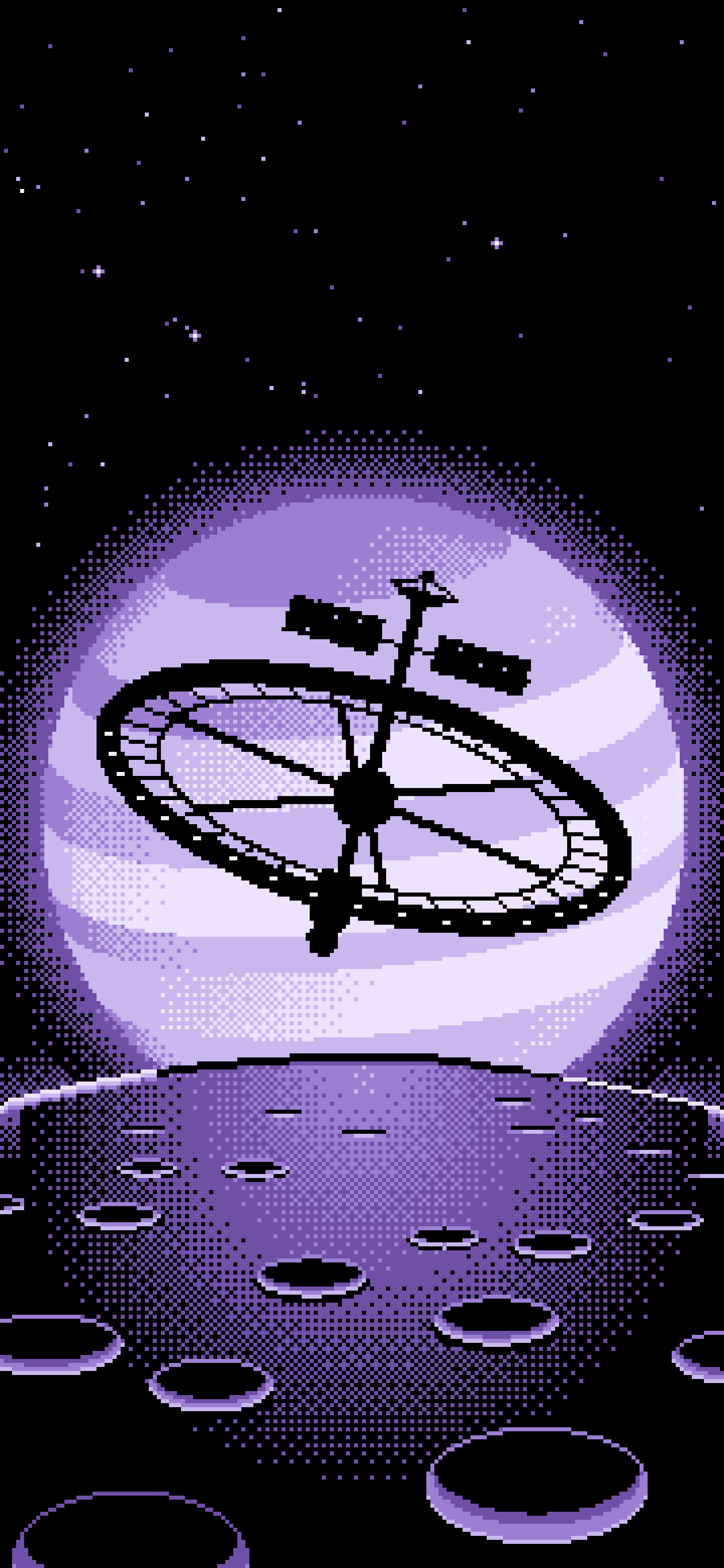 Lavender Pixel Art Ring Space Station and Planet wallpaper for iPhone and Android