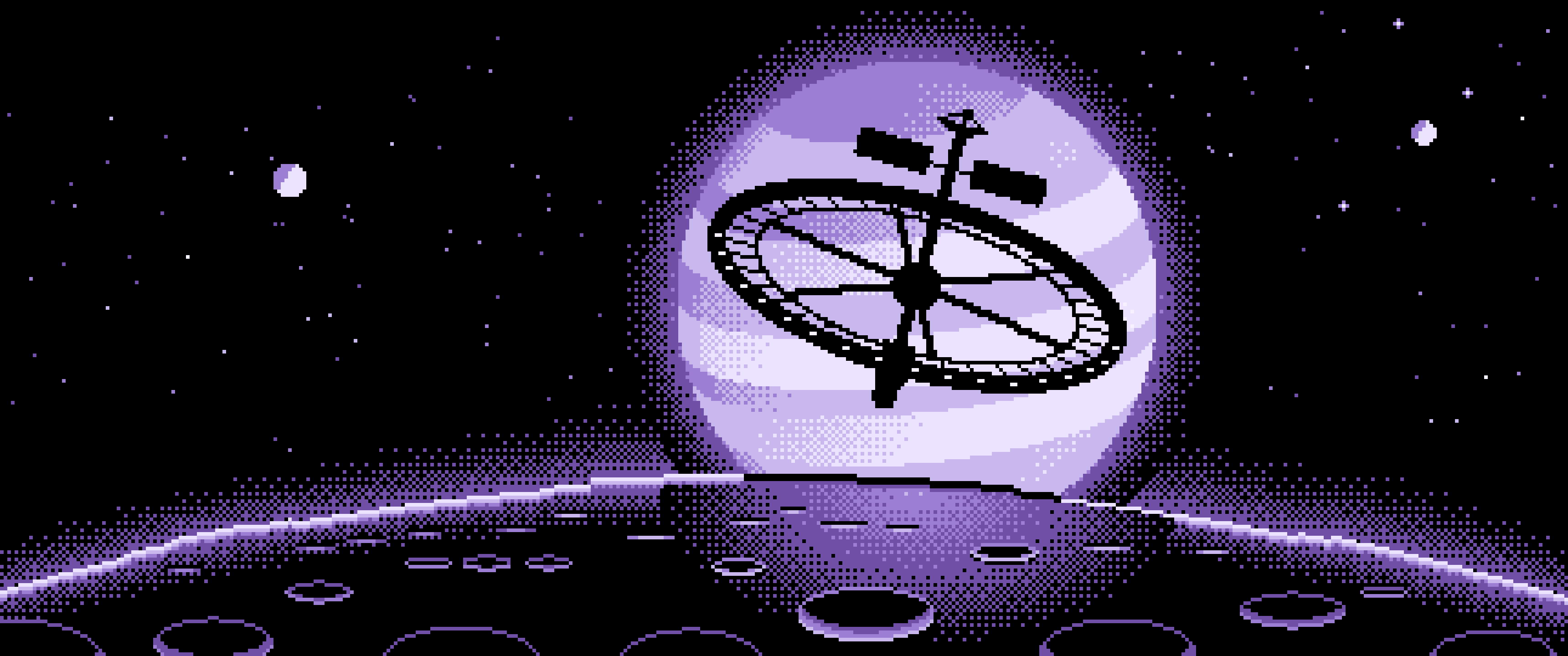 Lavender Pixel Art Ring Space Station and Planet ultrawide wallpaper, 3440 × 1440