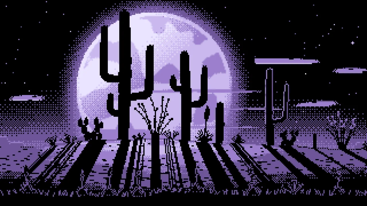 Lavender Pixel Art Saguaro Cactus Desert desktop wallpaper in 4K