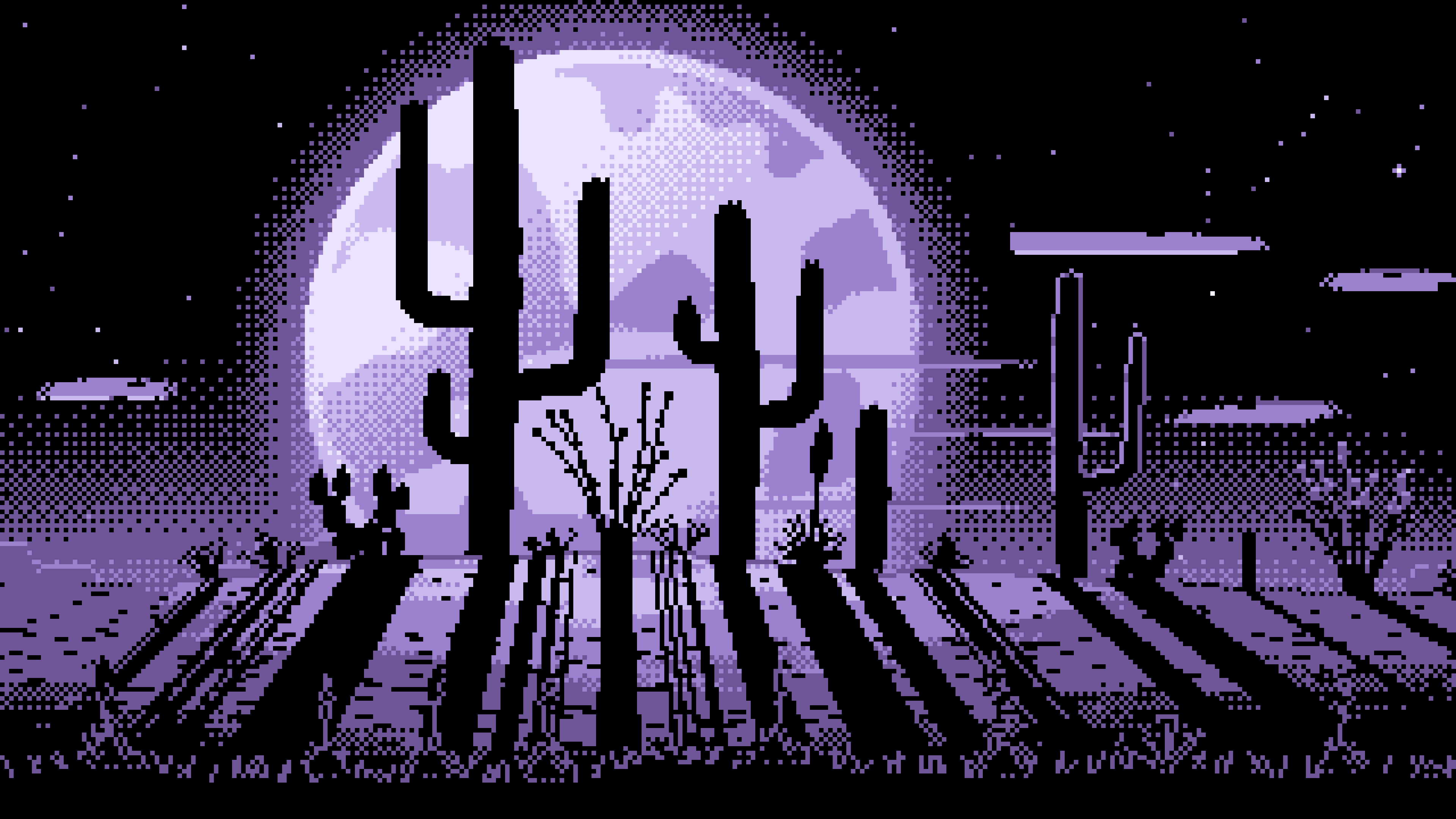 Lavender Pixel Art Saguaro Cactus Desert desktop wallpaper in 4K