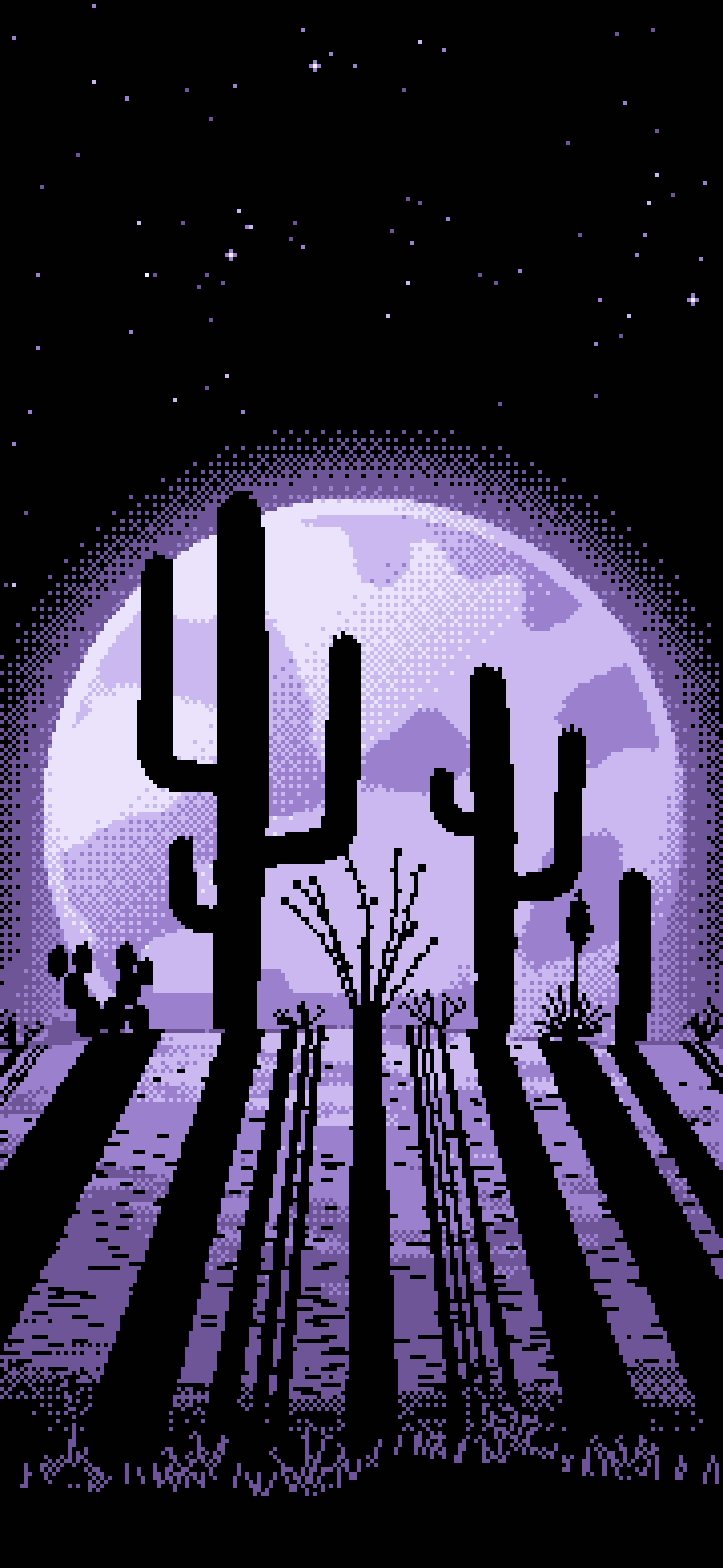 Lavender Pixel Art Saguaro Cactus Desert wallpaper for iPhone and Android