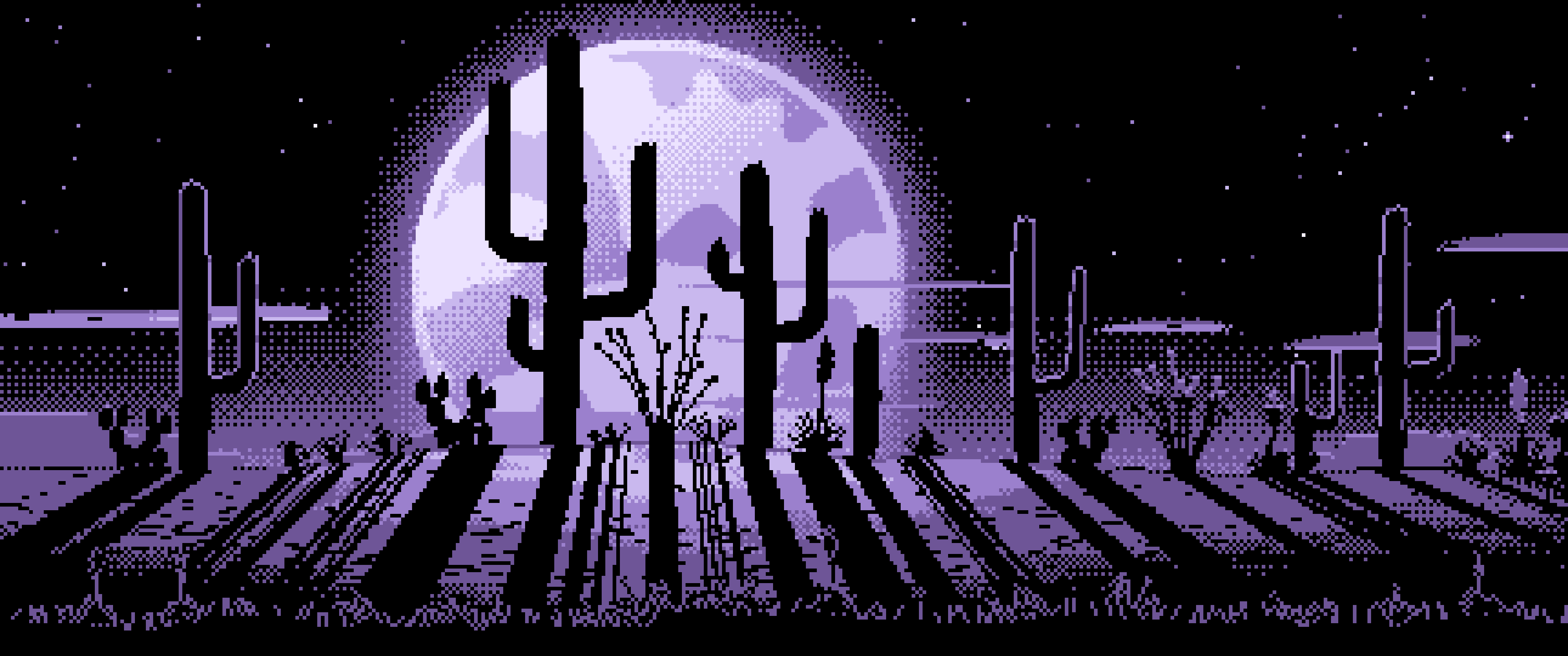 Lavender Pixel Art Saguaro Cactus Desert ultrawide wallpaper, 3440 × 1440