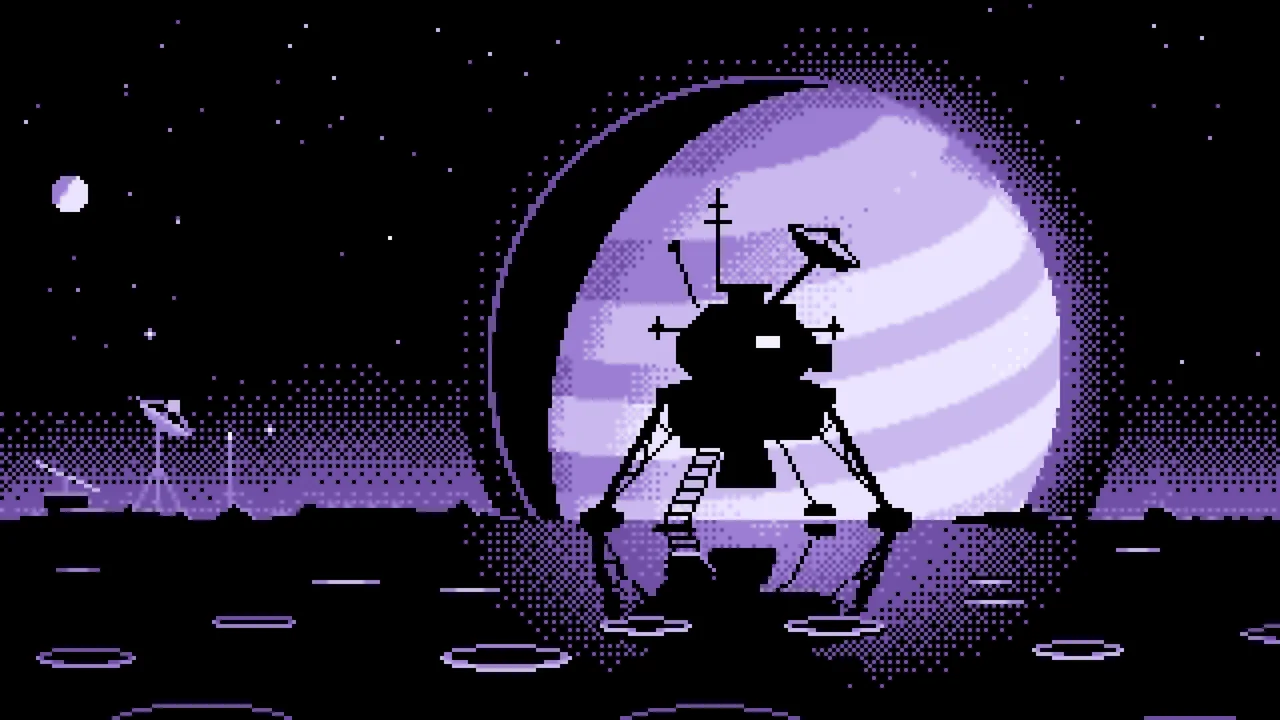 Lavender Pixel Art Space Lander and Planet desktop wallpaper in 4K