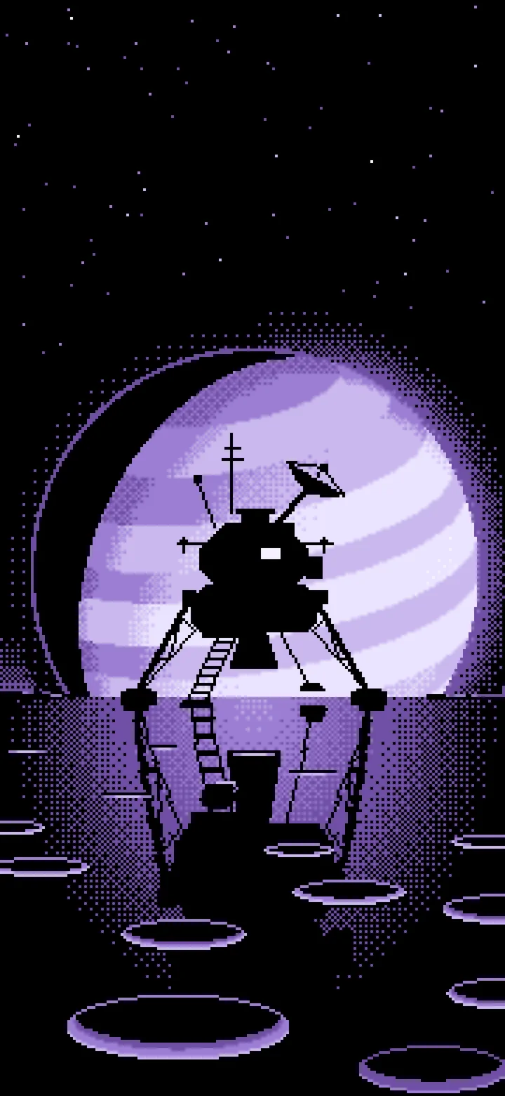 Lavender Pixel Art Space Lander and Planet wallpaper for iPhone and Android
