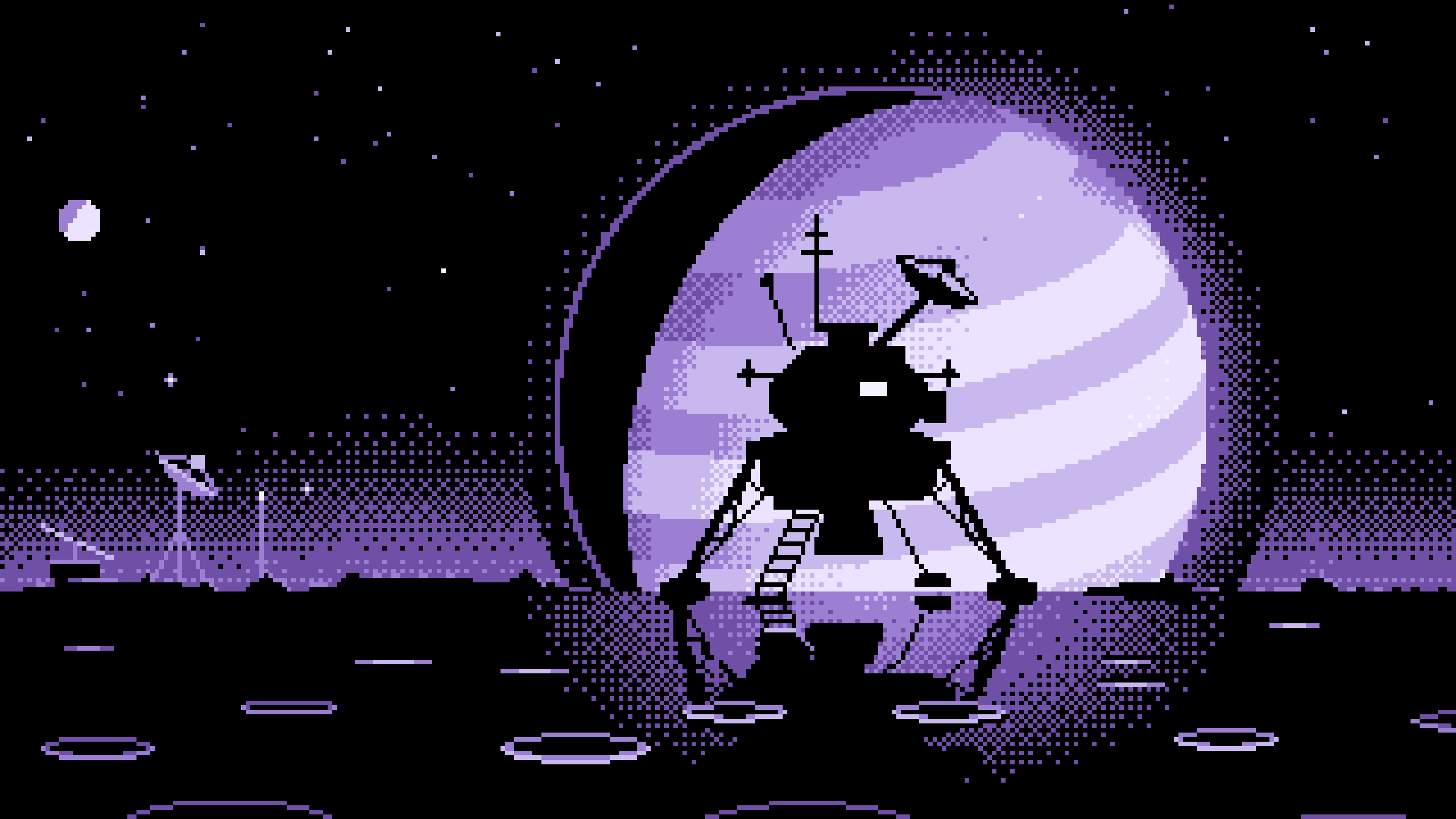 Lavender Pixel Art Space Lander and Planet desktop wallpaper in 4K