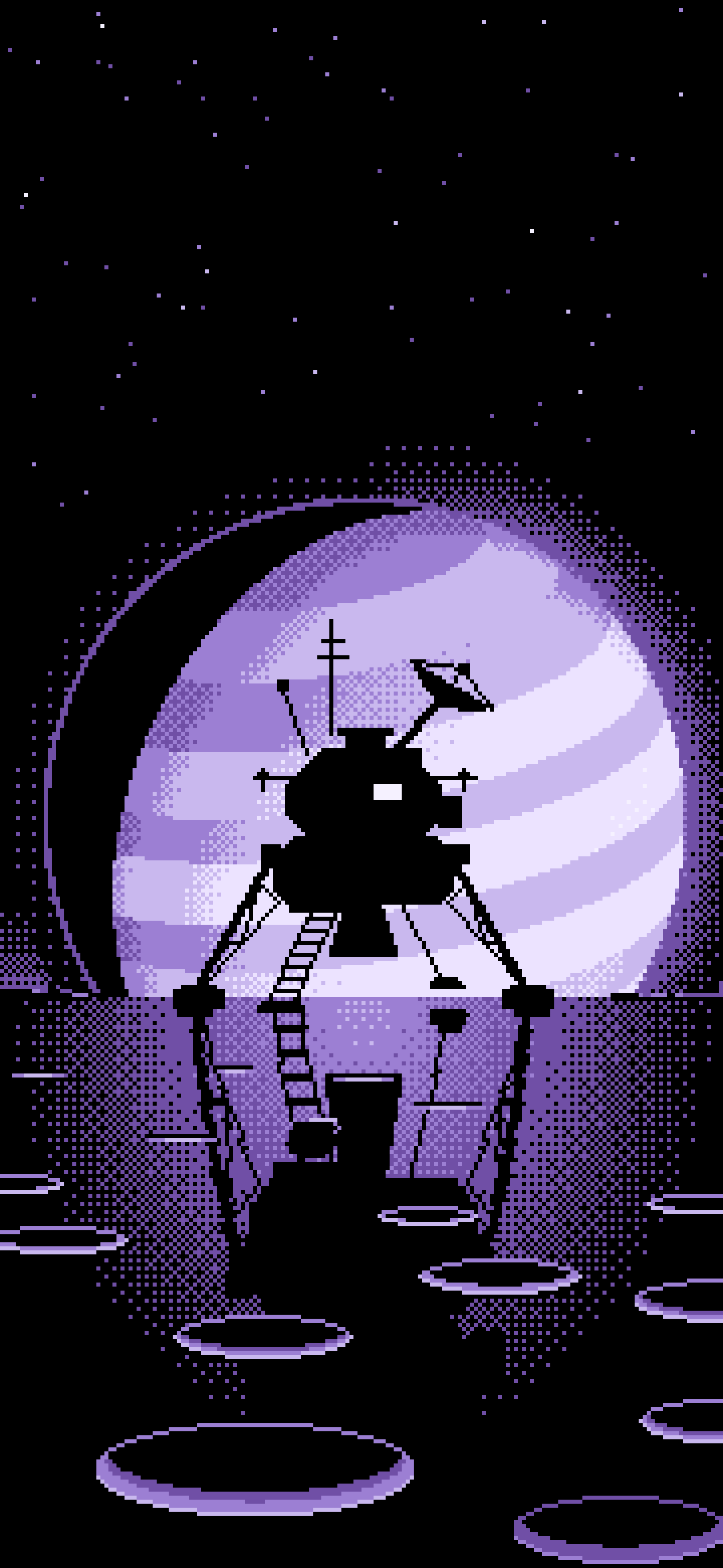 Lavender Pixel Art Space Lander and Planet wallpaper for iPhone and Android