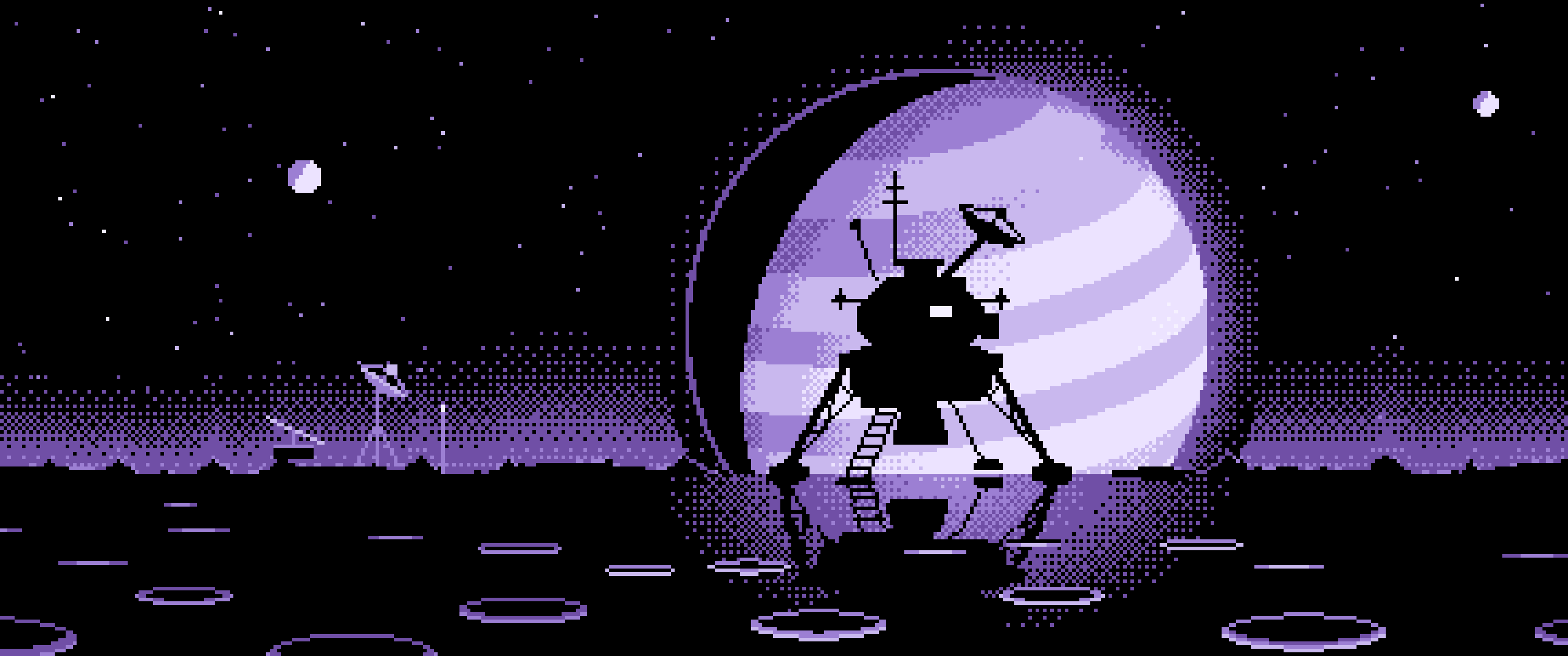 Lavender Pixel Art Space Lander and Planet ultrawide wallpaper, 3440 × 1440