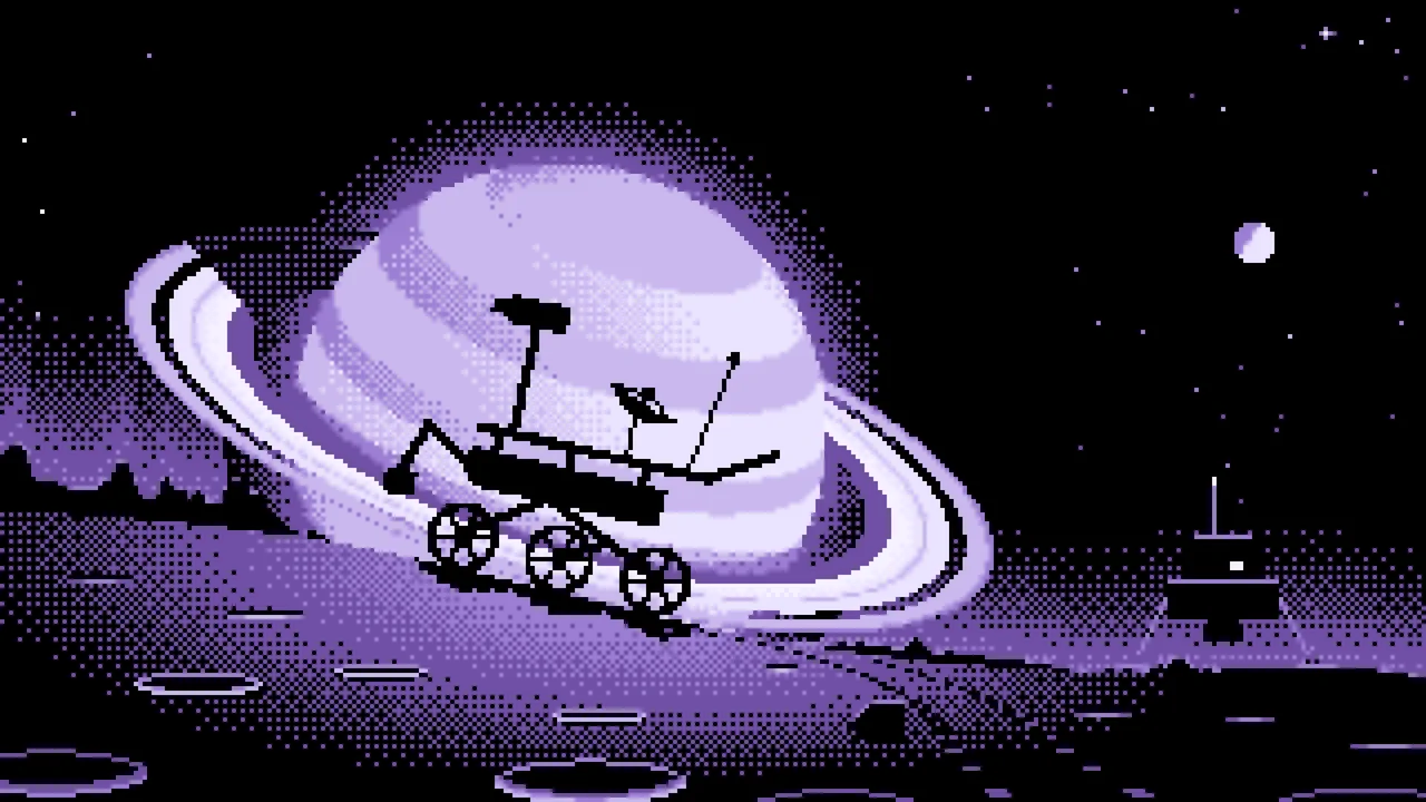 Lavender Pixel Art Space Rover and Ringed Planet desktop wallpaper in 4K